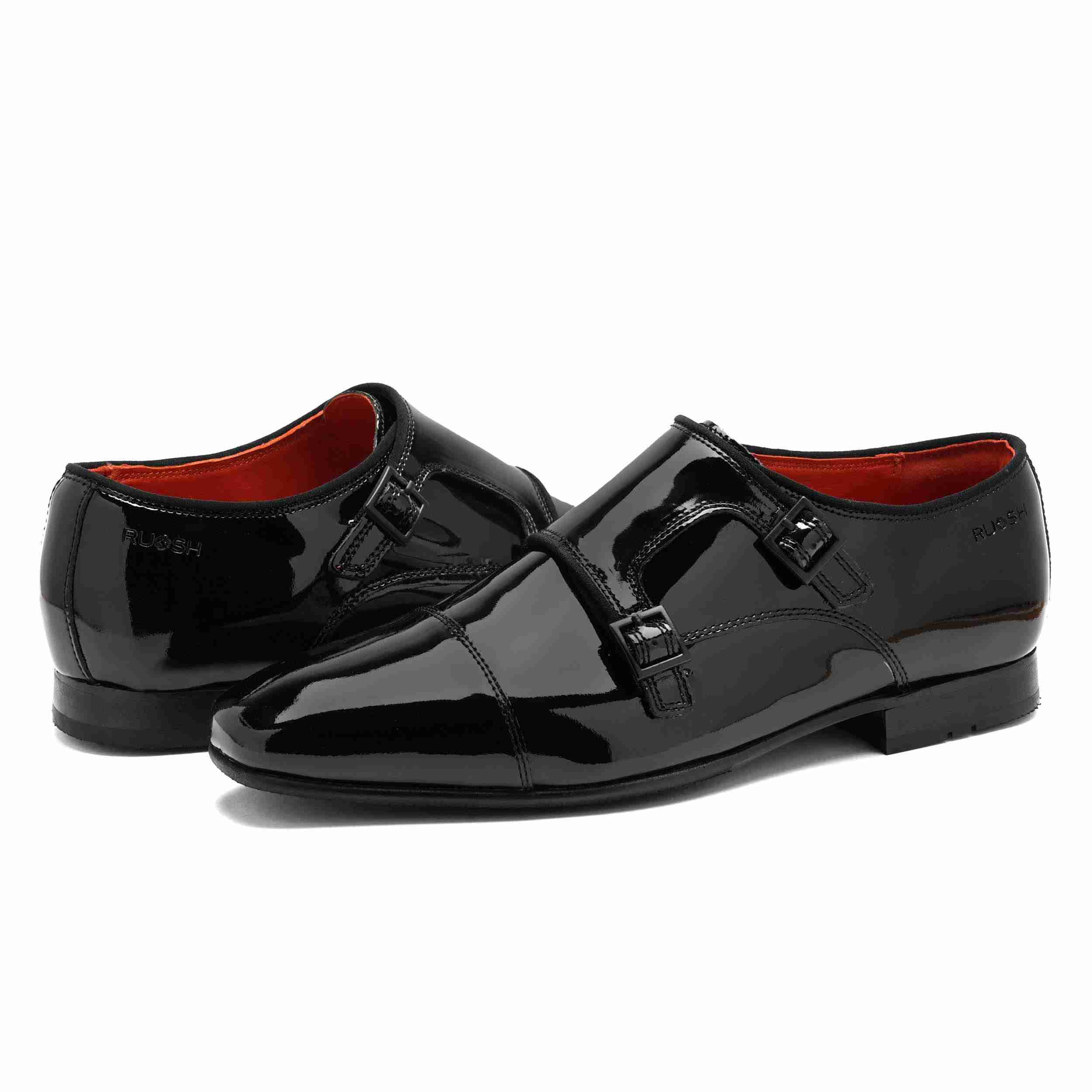 The Dean Ruosh Men Black Glossy Patent Double Monk