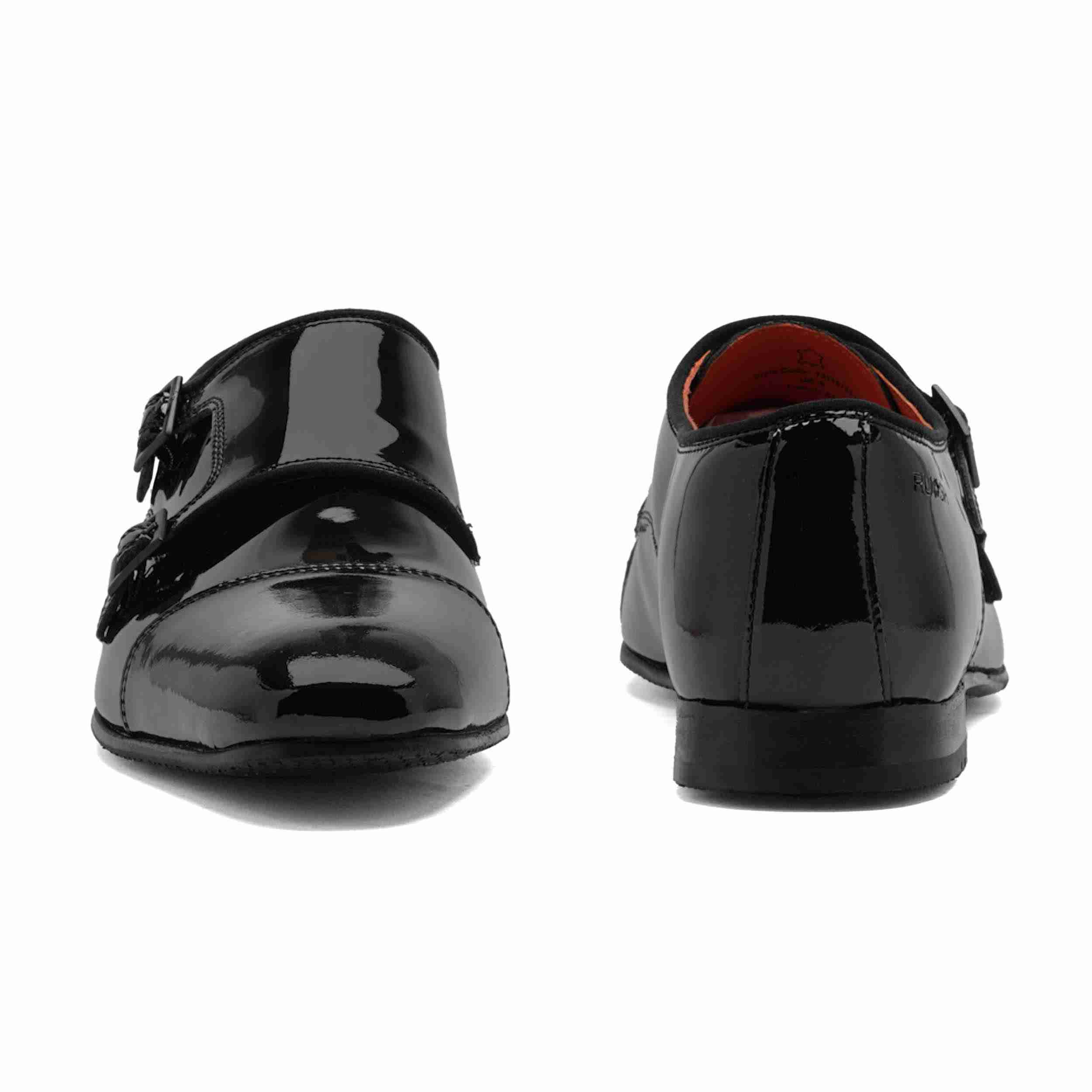 The Dean Ruosh Men Black Glossy Patent Double Monk