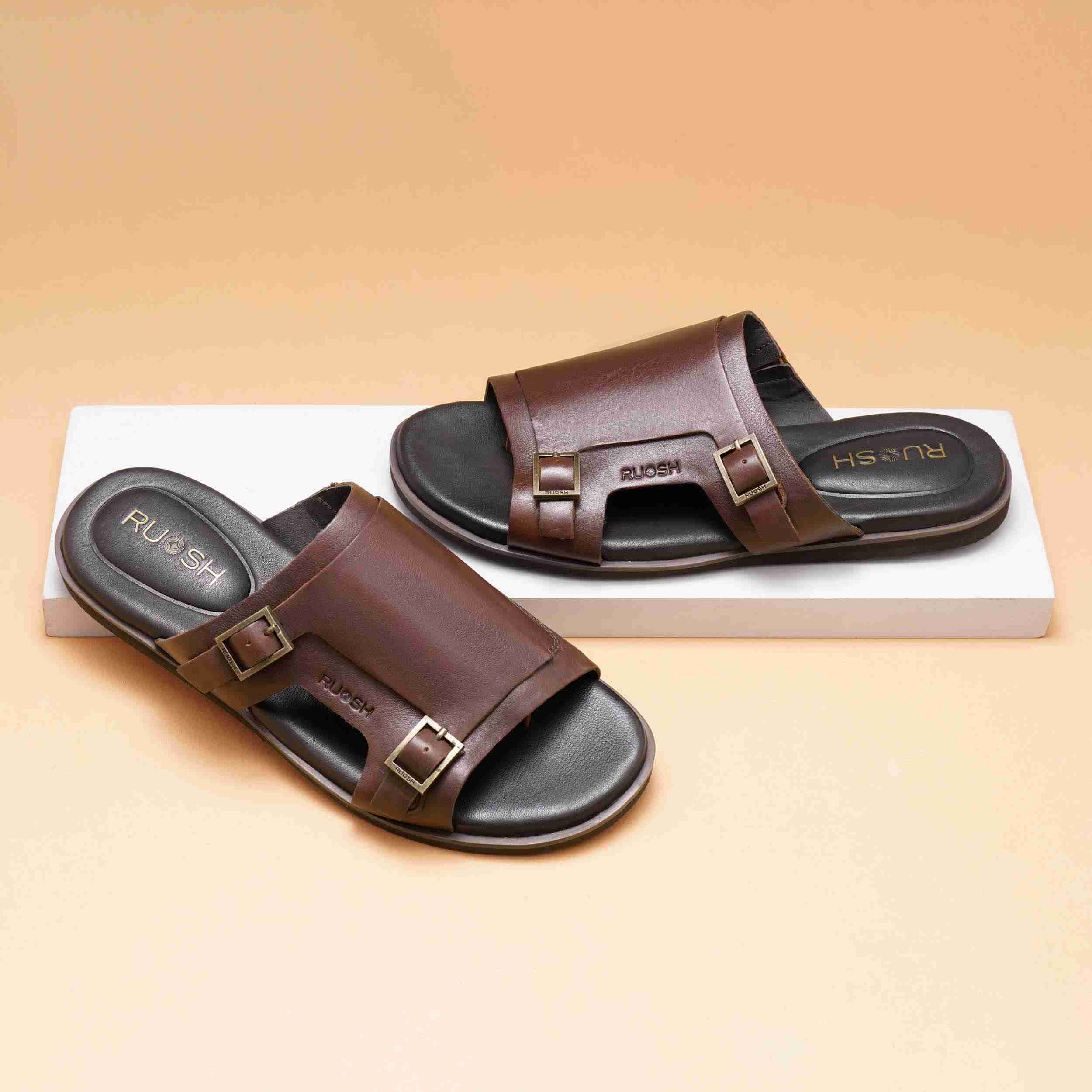 The Harvey Ruosh Men Tan Monk Strap Slipper