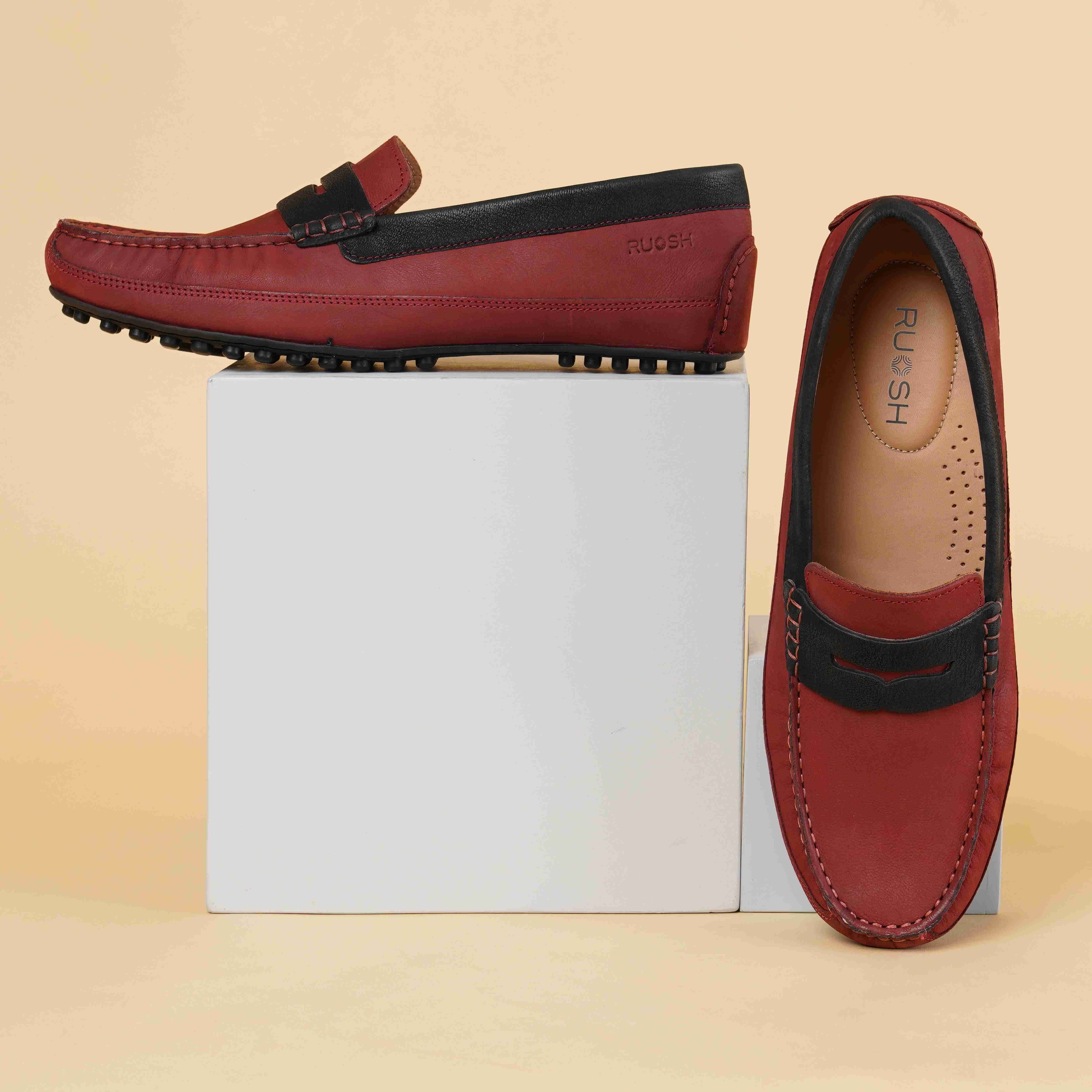 The Oman Ruosh Men Red Nubuck Penny Loafer