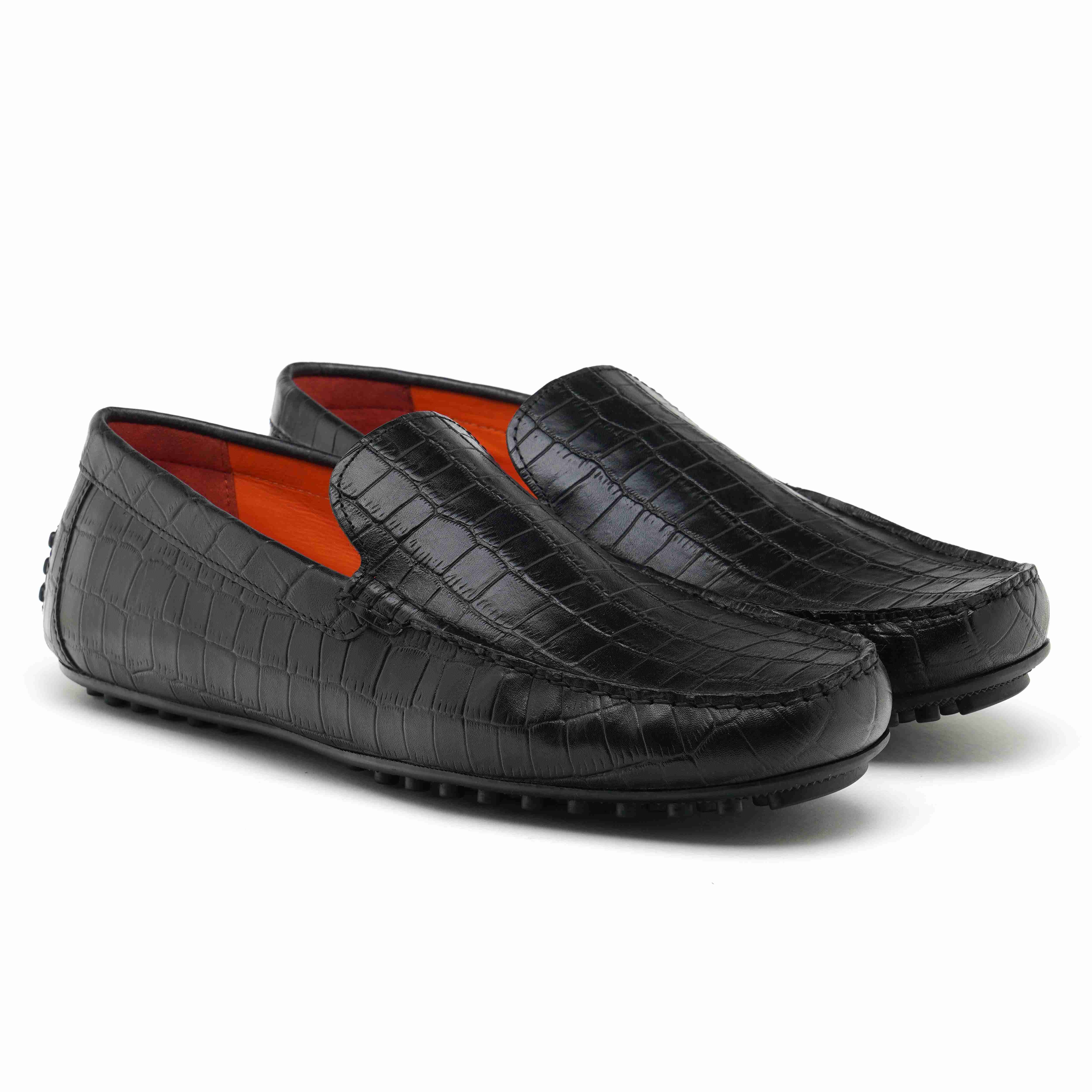 The Seti Ruosh Men Black Croc Print Casual Loafer