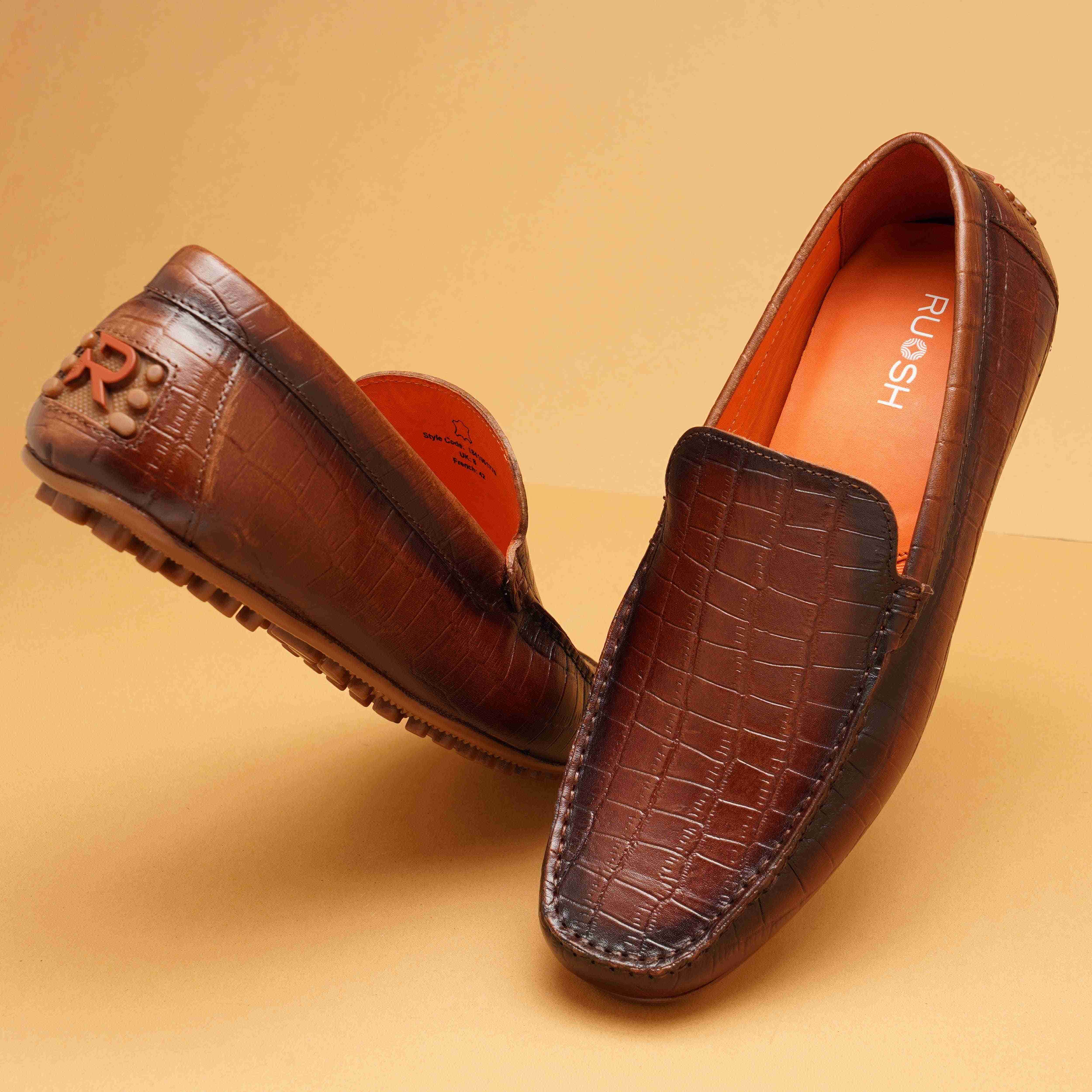 The Seti Ruosh Men Tan Croc Print Casual Loafer