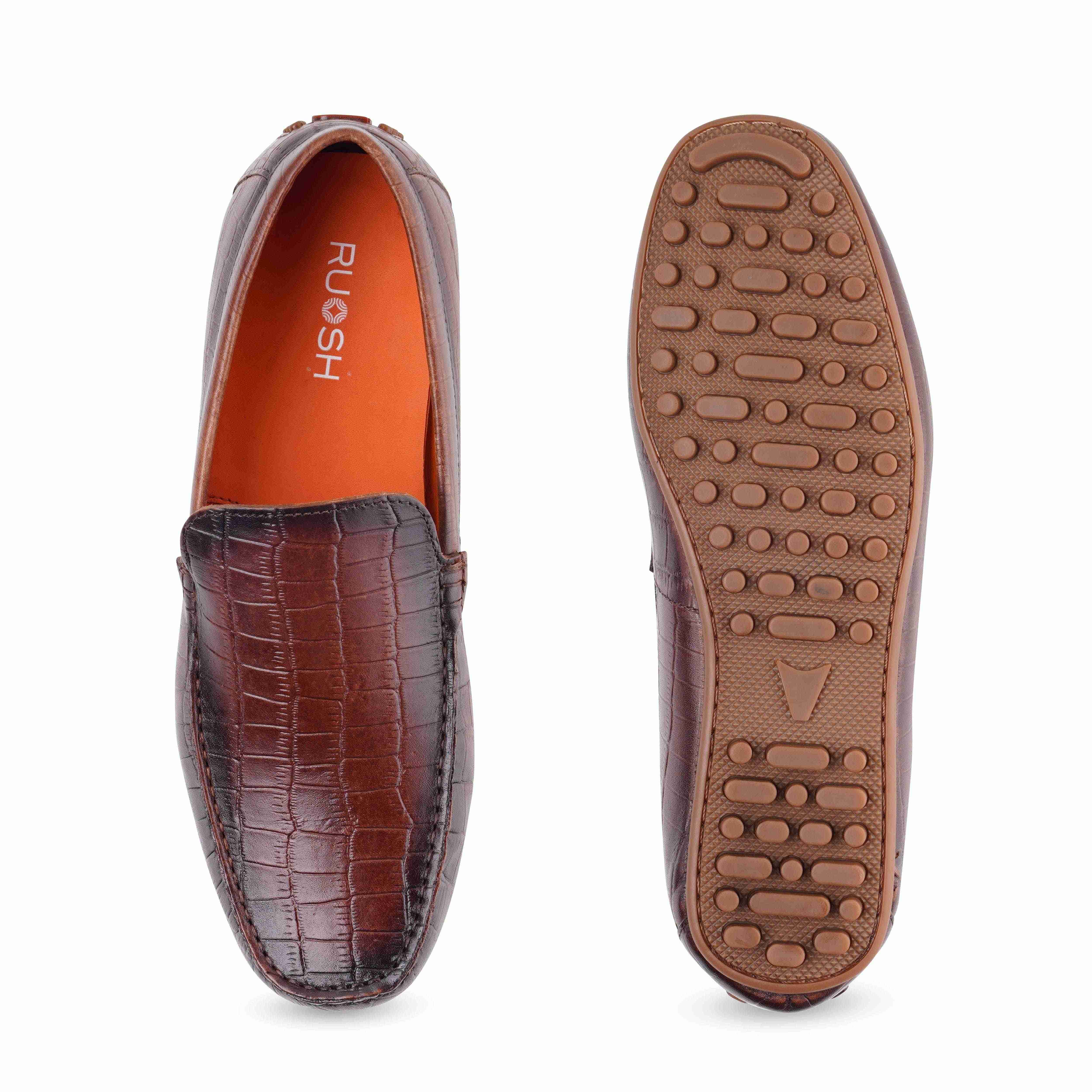 The Seti Ruosh Men Tan Croc Print Casual Loafer