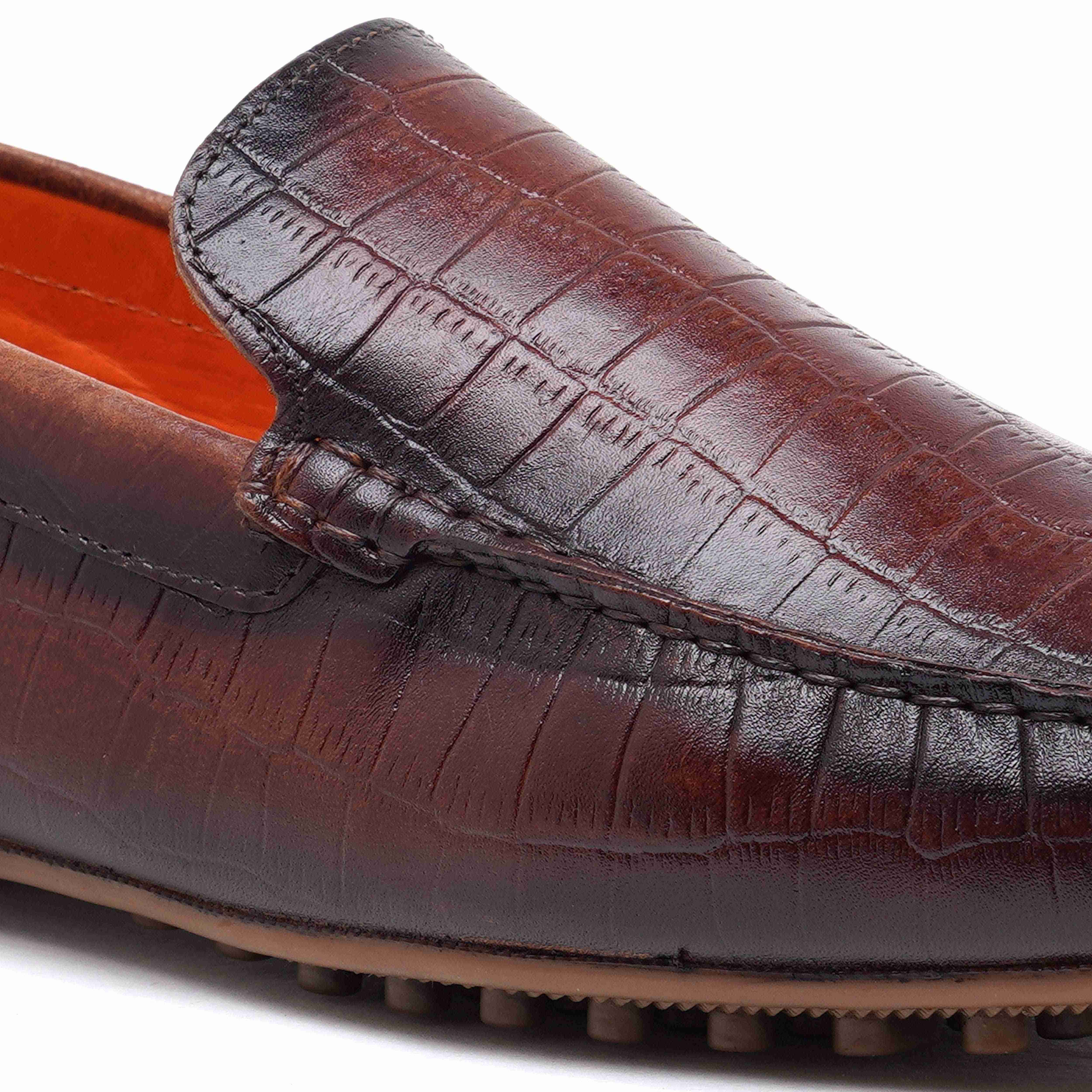 The Seti Ruosh Men Tan Croc Print Casual Loafer
