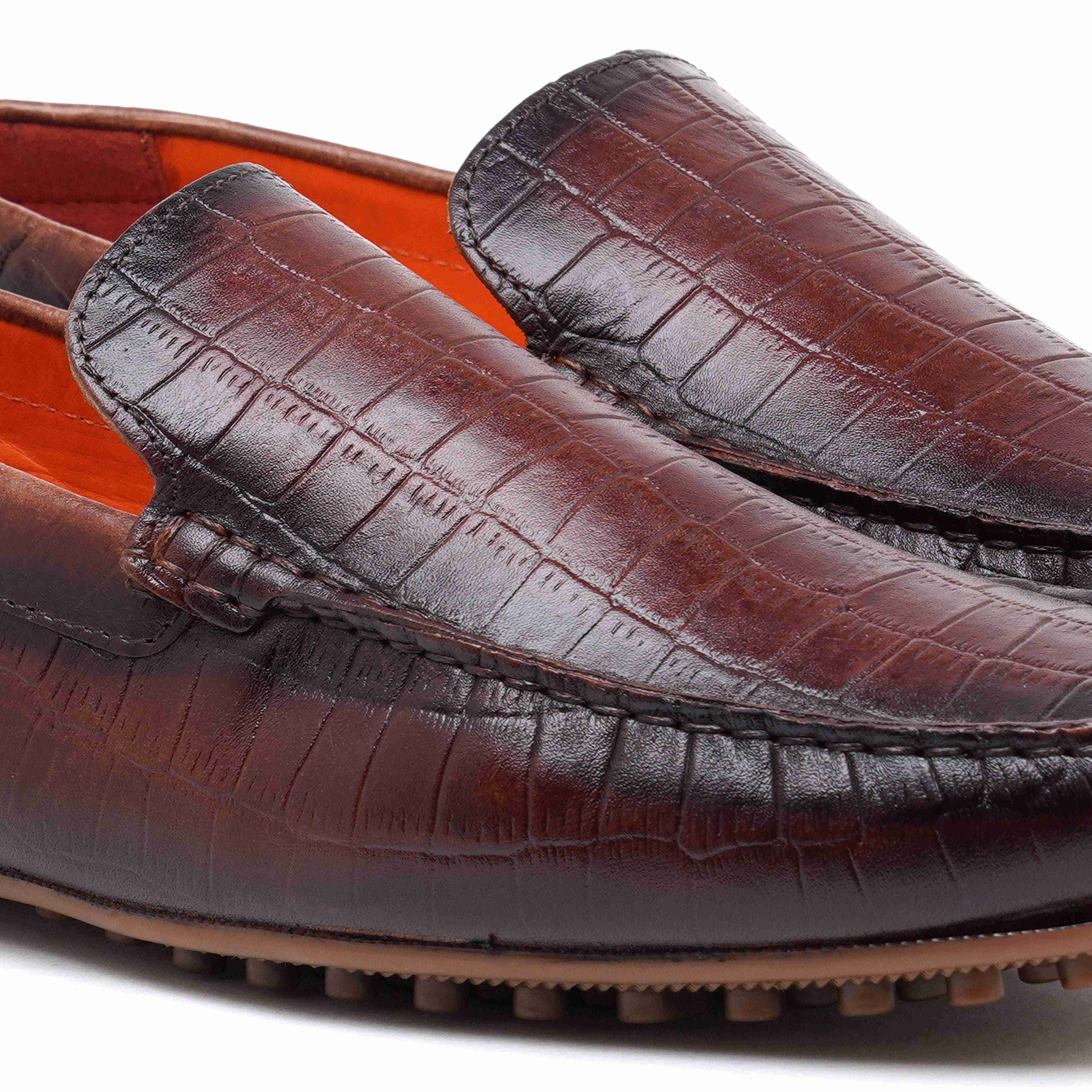The Seti Ruosh Men Tan Croc Print Casual Loafer