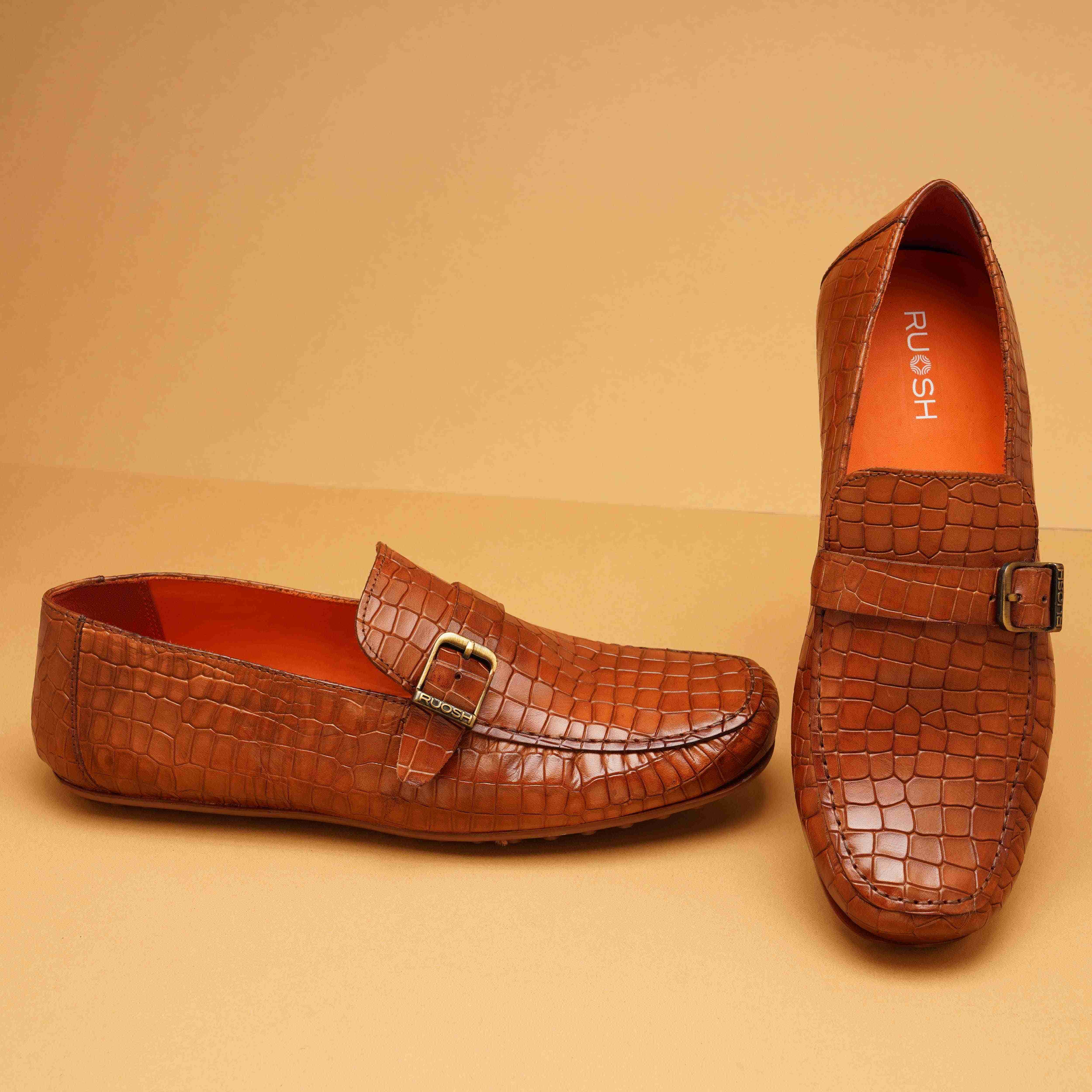 The Seti Ruosh Men Tan Croc Print Casual Loafer