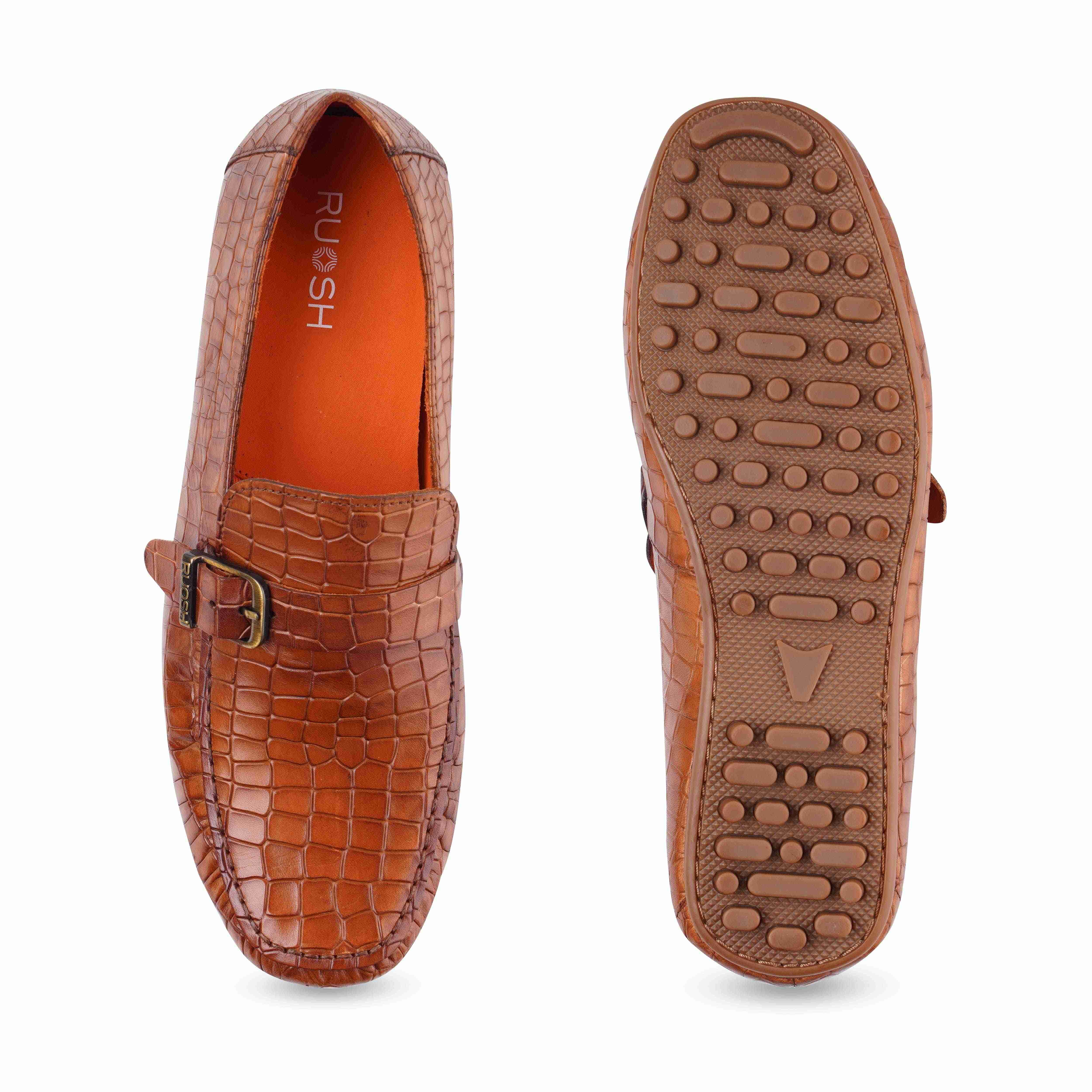 The Seti Ruosh Men Tan Croc Print Casual Loafer