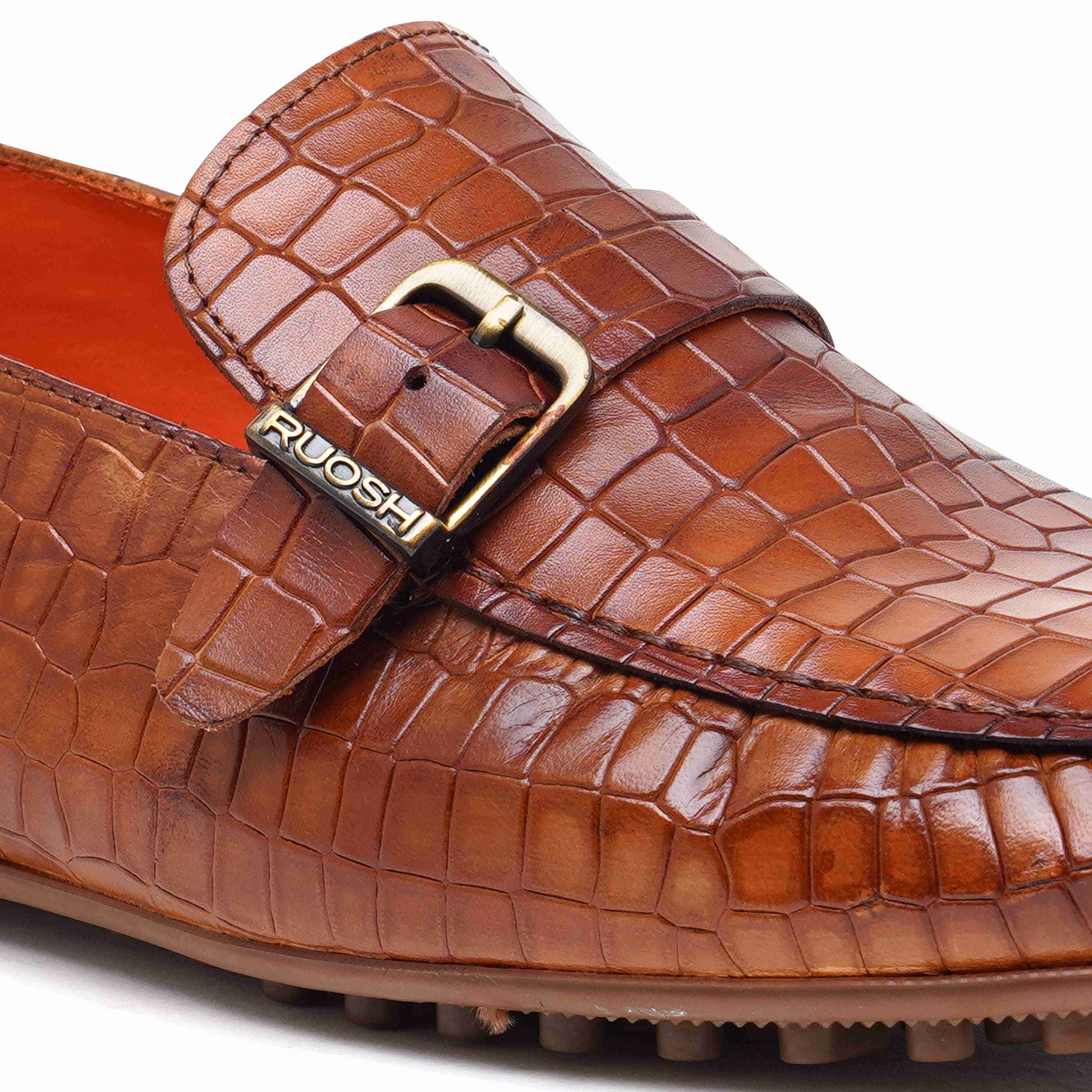 The Seti Ruosh Men Tan Croc Print Casual Loafer