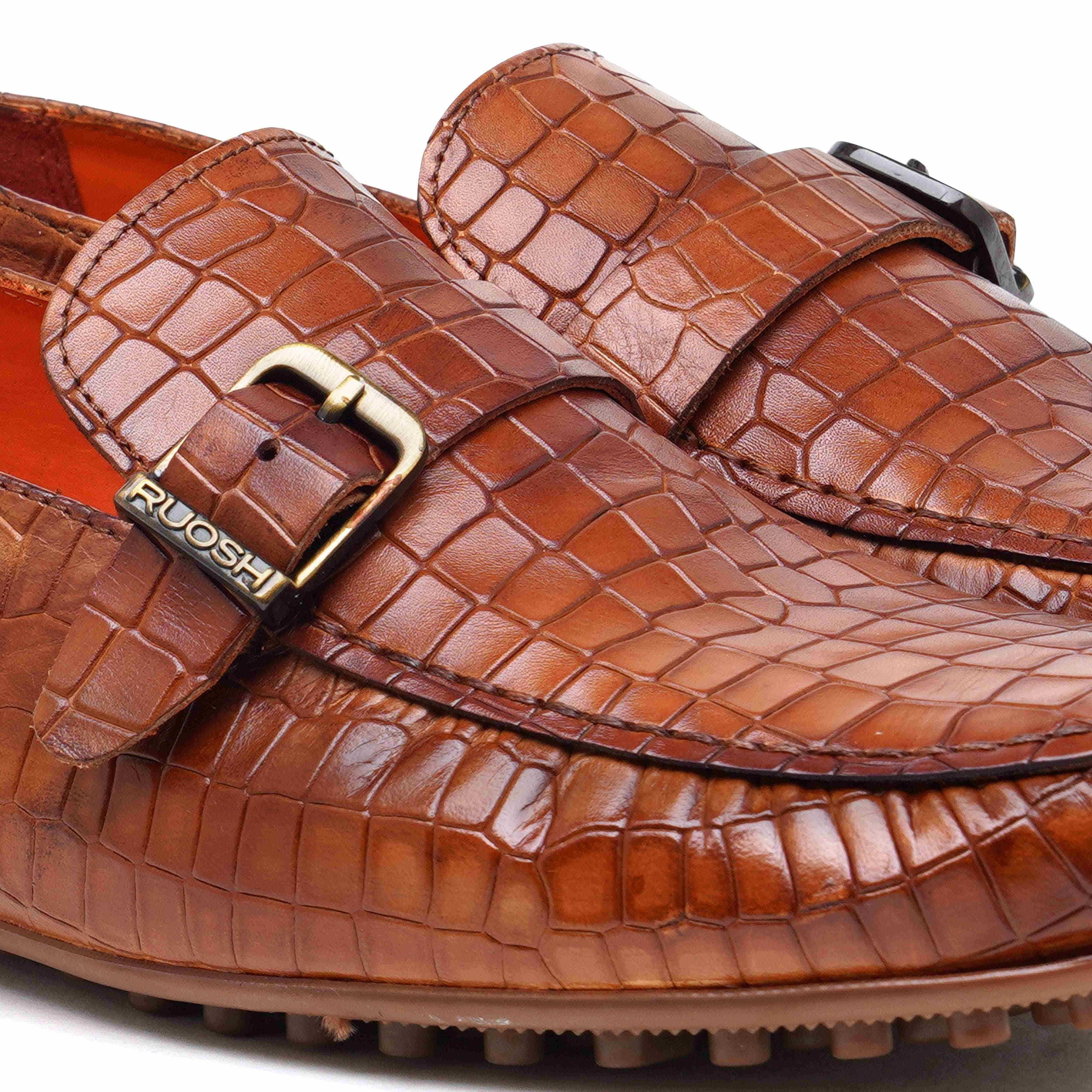 The Seti Ruosh Men Tan Croc Print Casual Loafer
