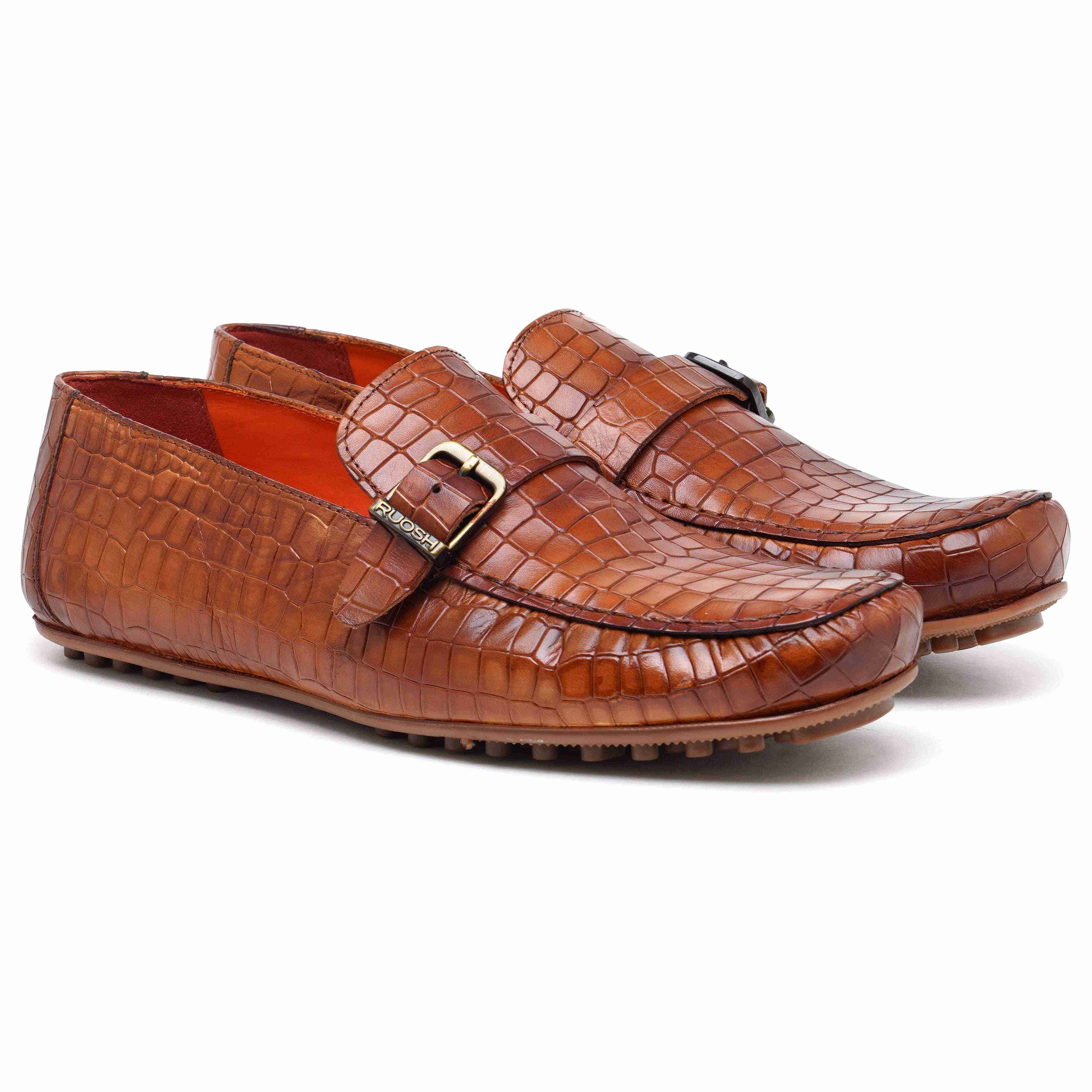 The Seti Ruosh Men Tan Croc Print Casual Loafer