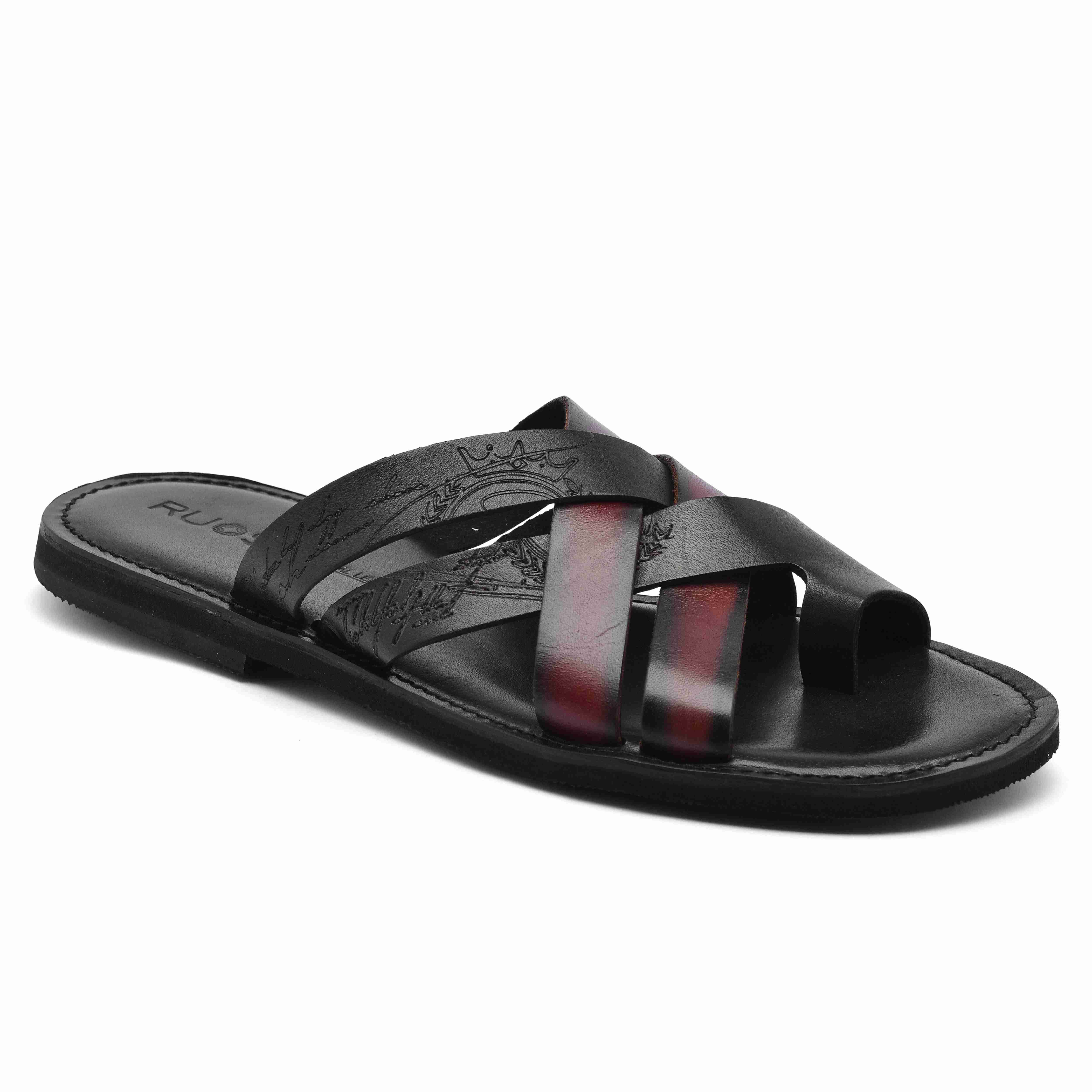 The Hampton Ruosh Men Black Cross Strap Slipper