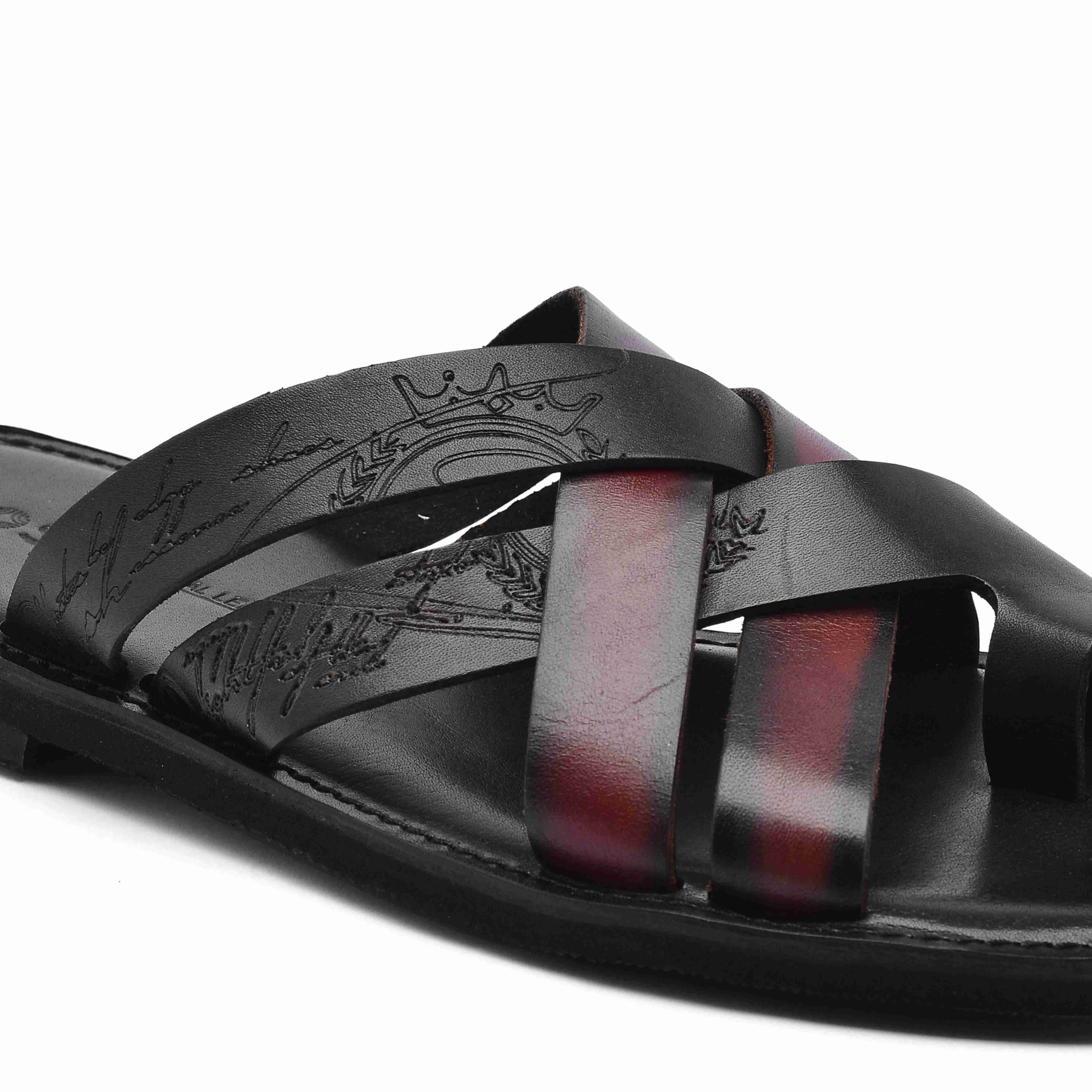 The Hampton Ruosh Men Black Cross Strap Slipper