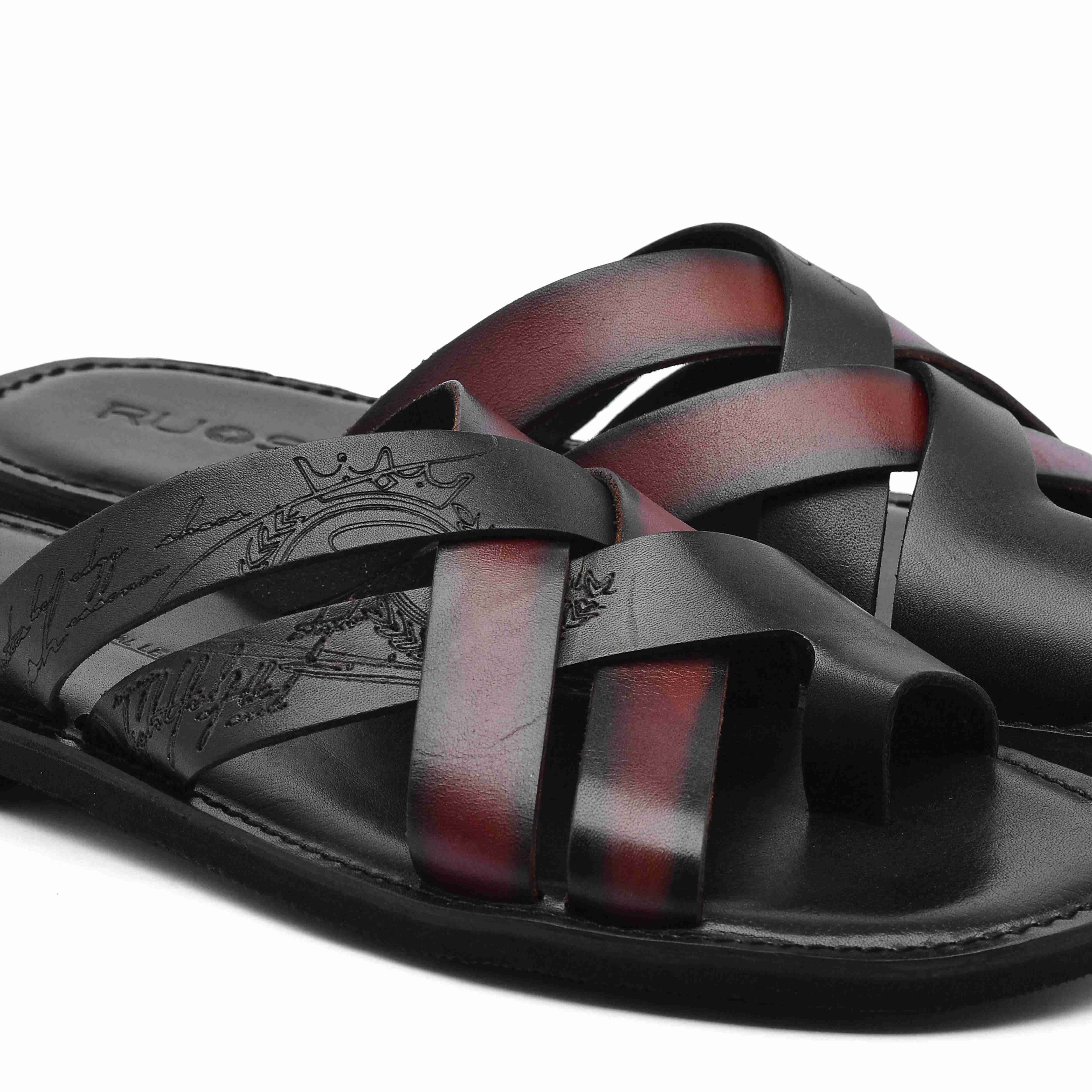 The Hampton Ruosh Men Black Cross Strap Slipper