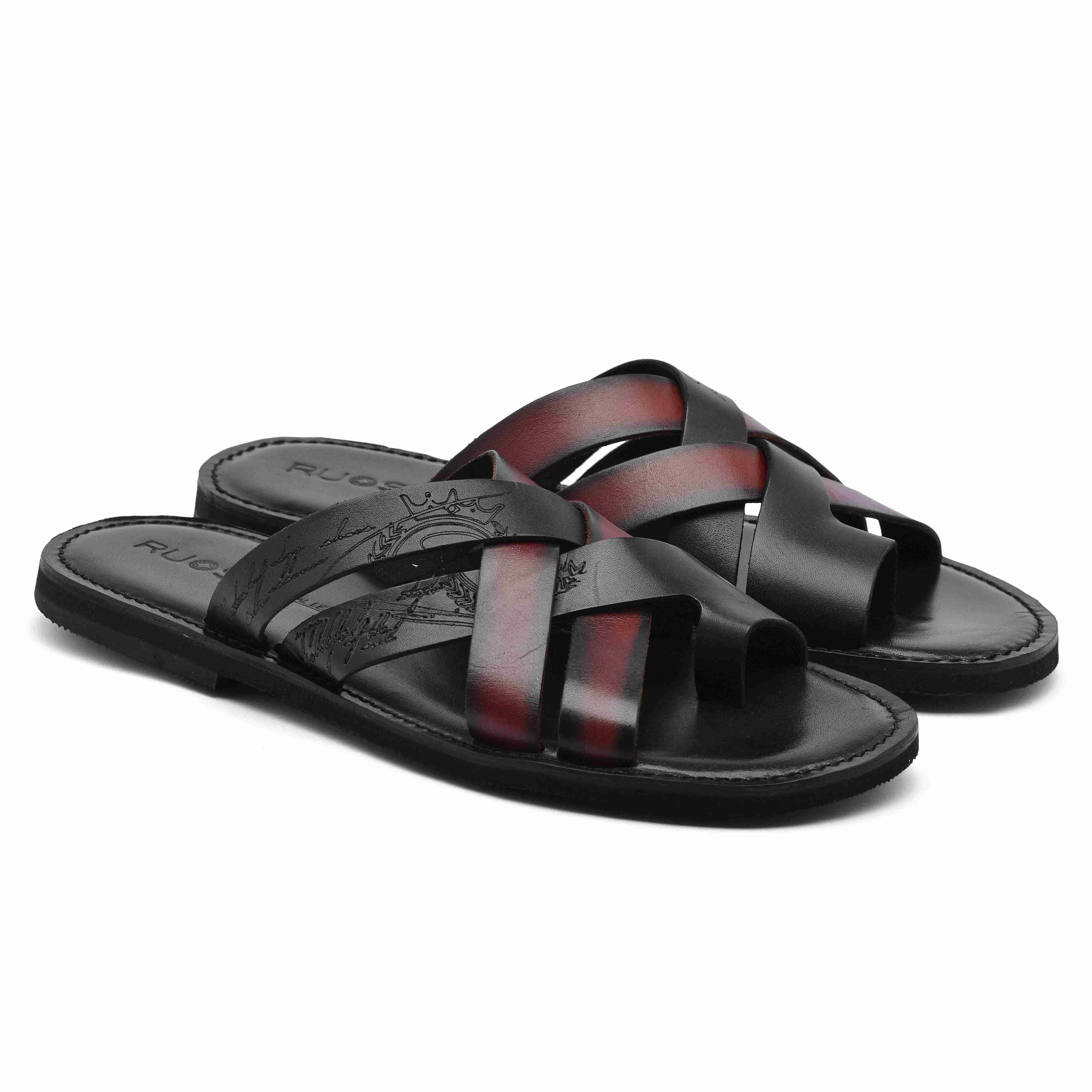 The Hampton Ruosh Men Black Cross Strap Slipper