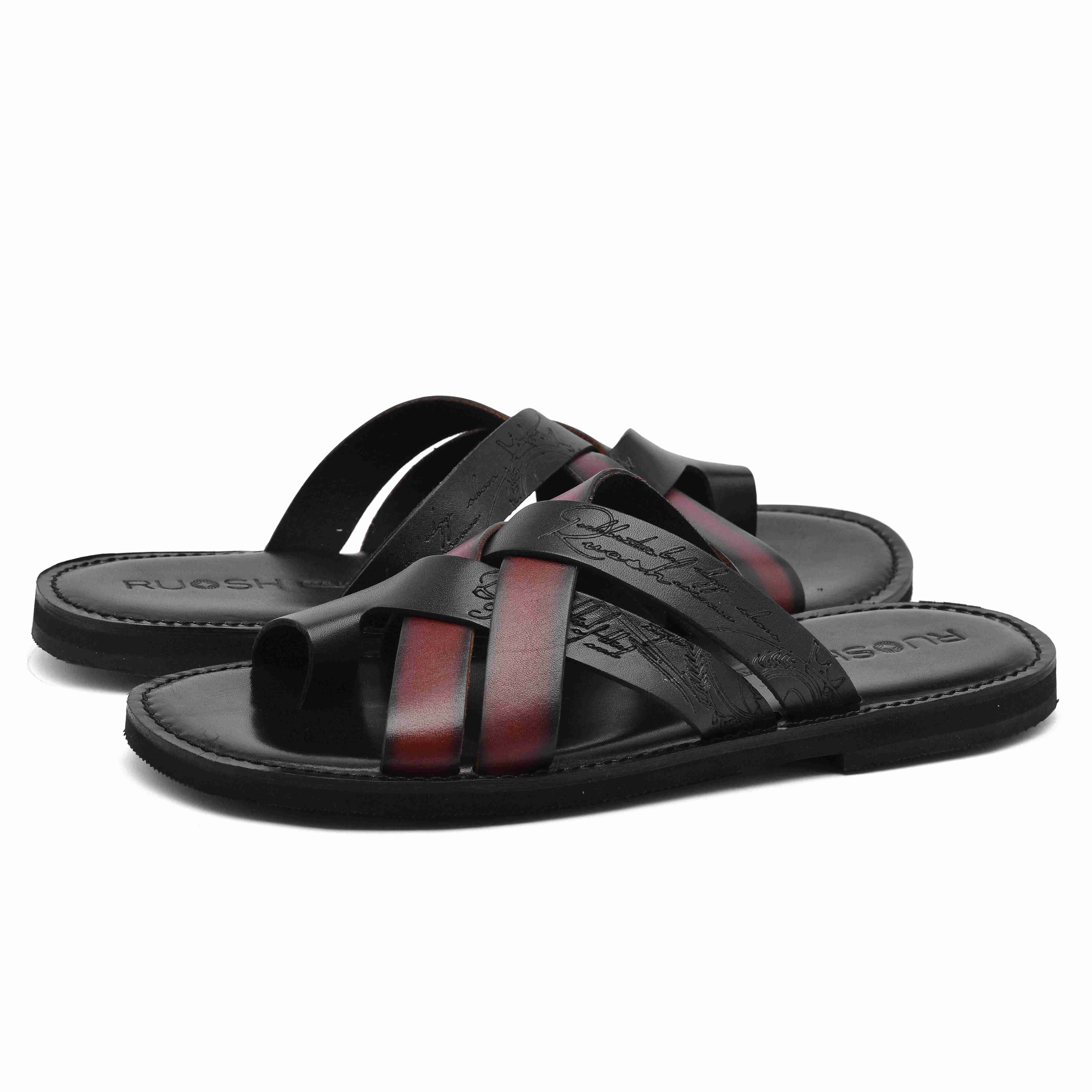 The Hampton Ruosh Men Black Cross Strap Slipper