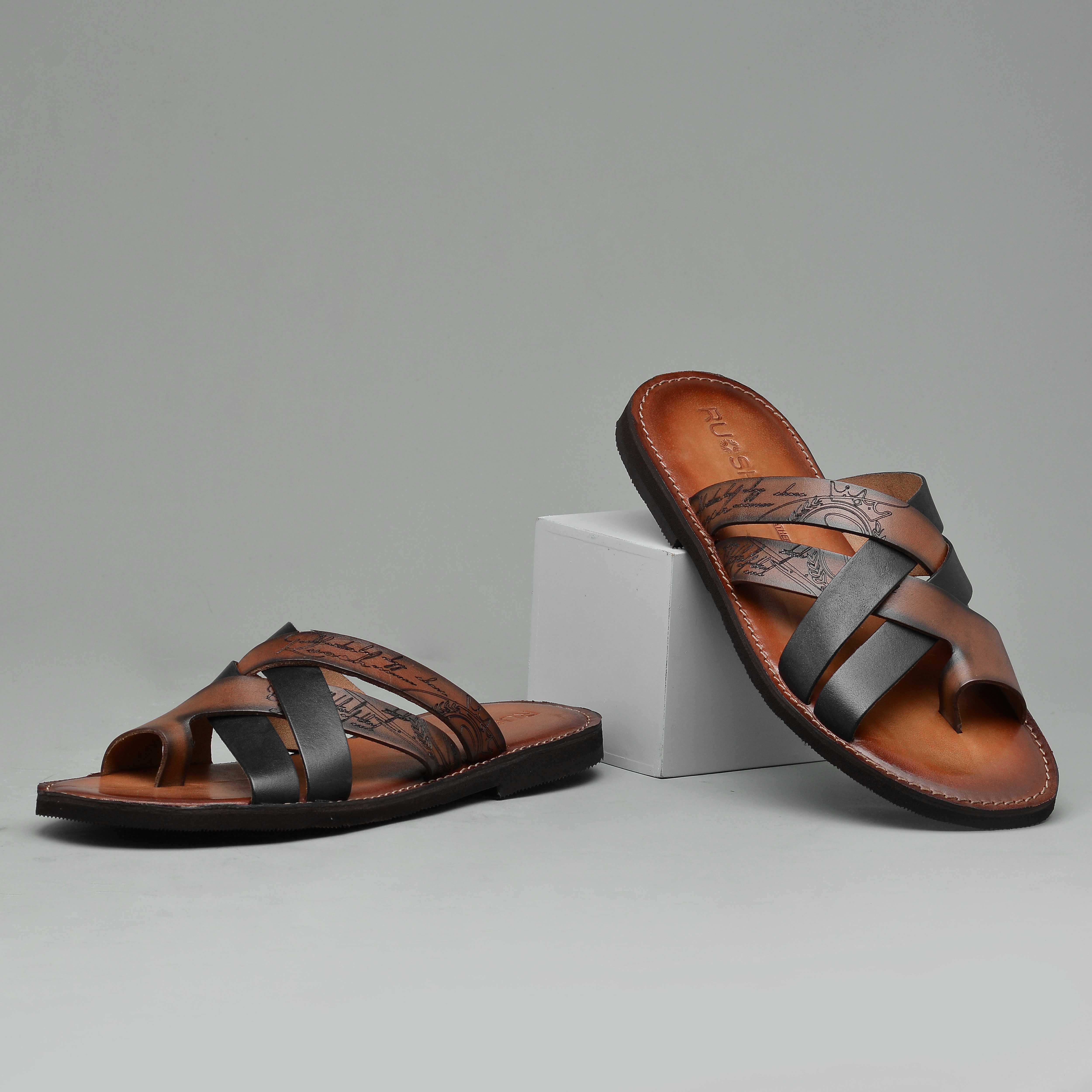 The Pisa Ruosh Men Tan Cross Strap Slipper