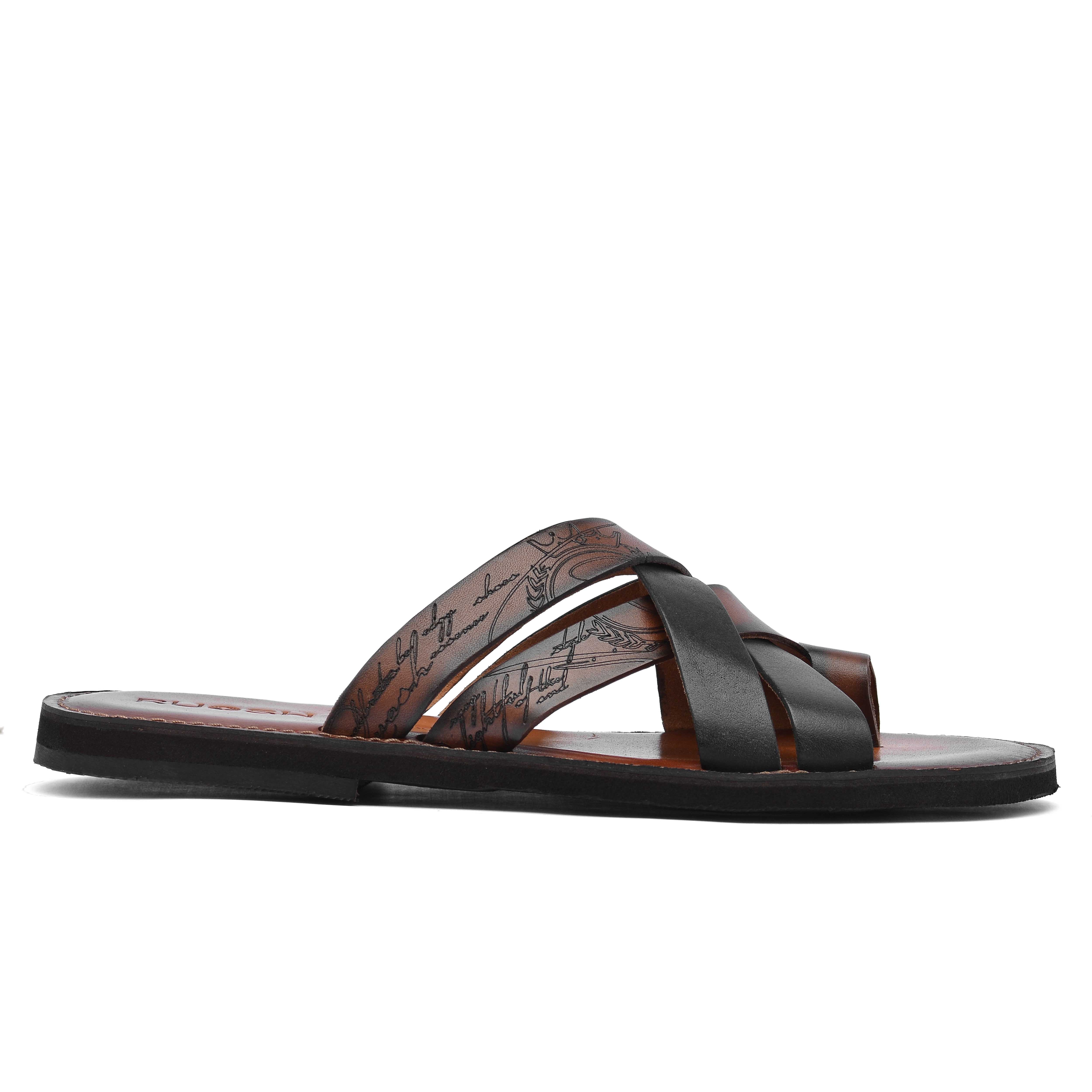 The Pisa Ruosh Men Tan Cross Strap Slipper