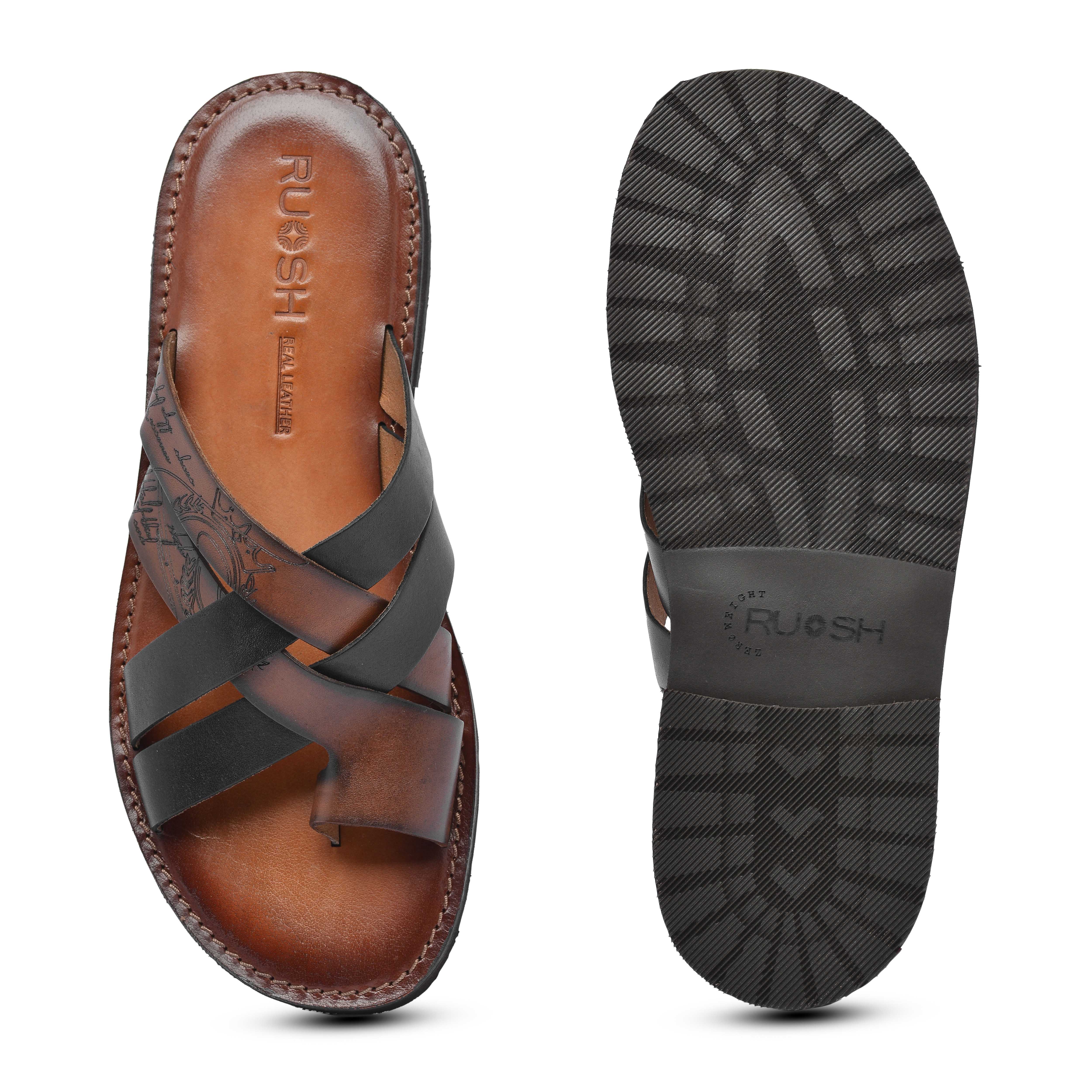 The Pisa Ruosh Men Tan Cross Strap Slipper