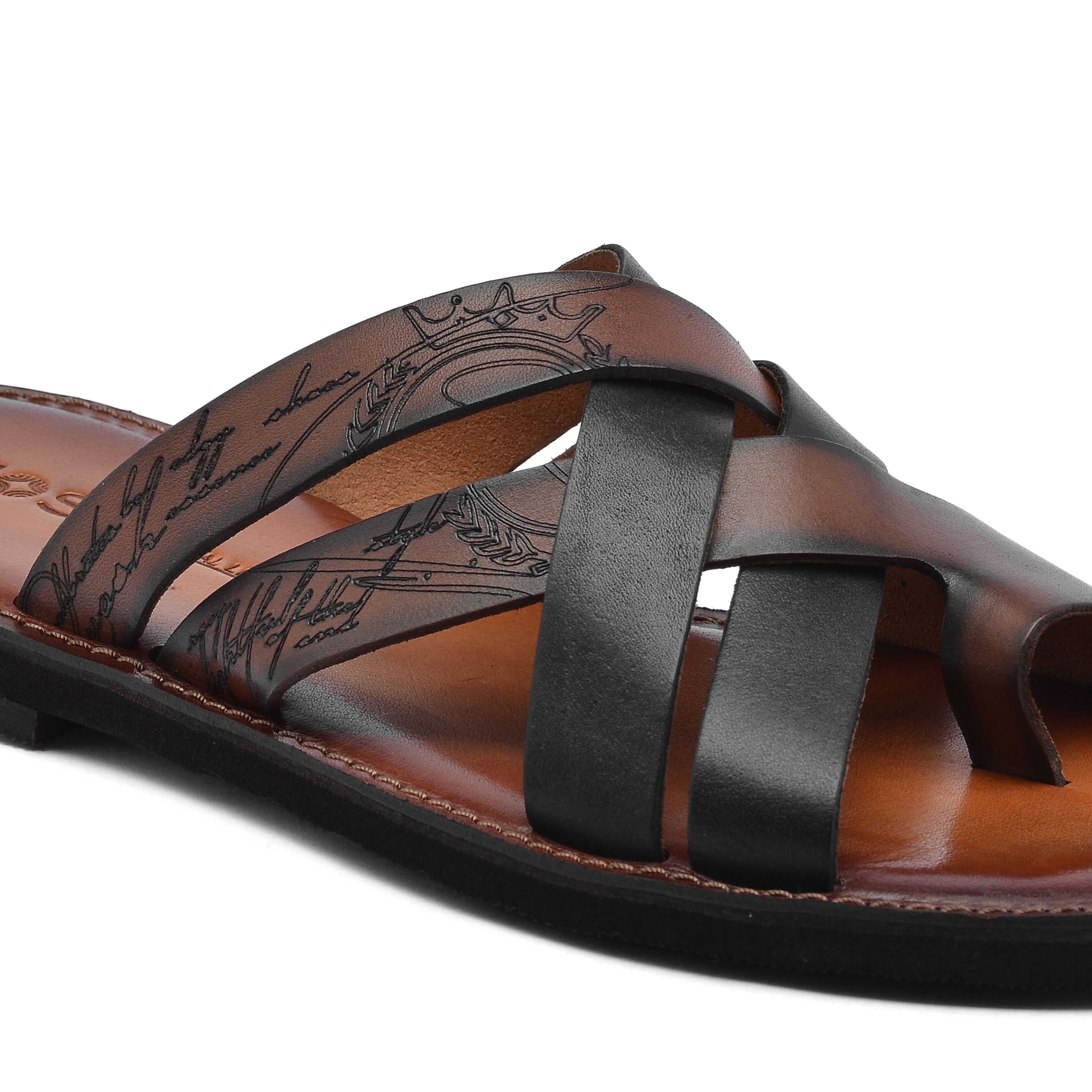 The Pisa Ruosh Men Tan Cross Strap Slipper