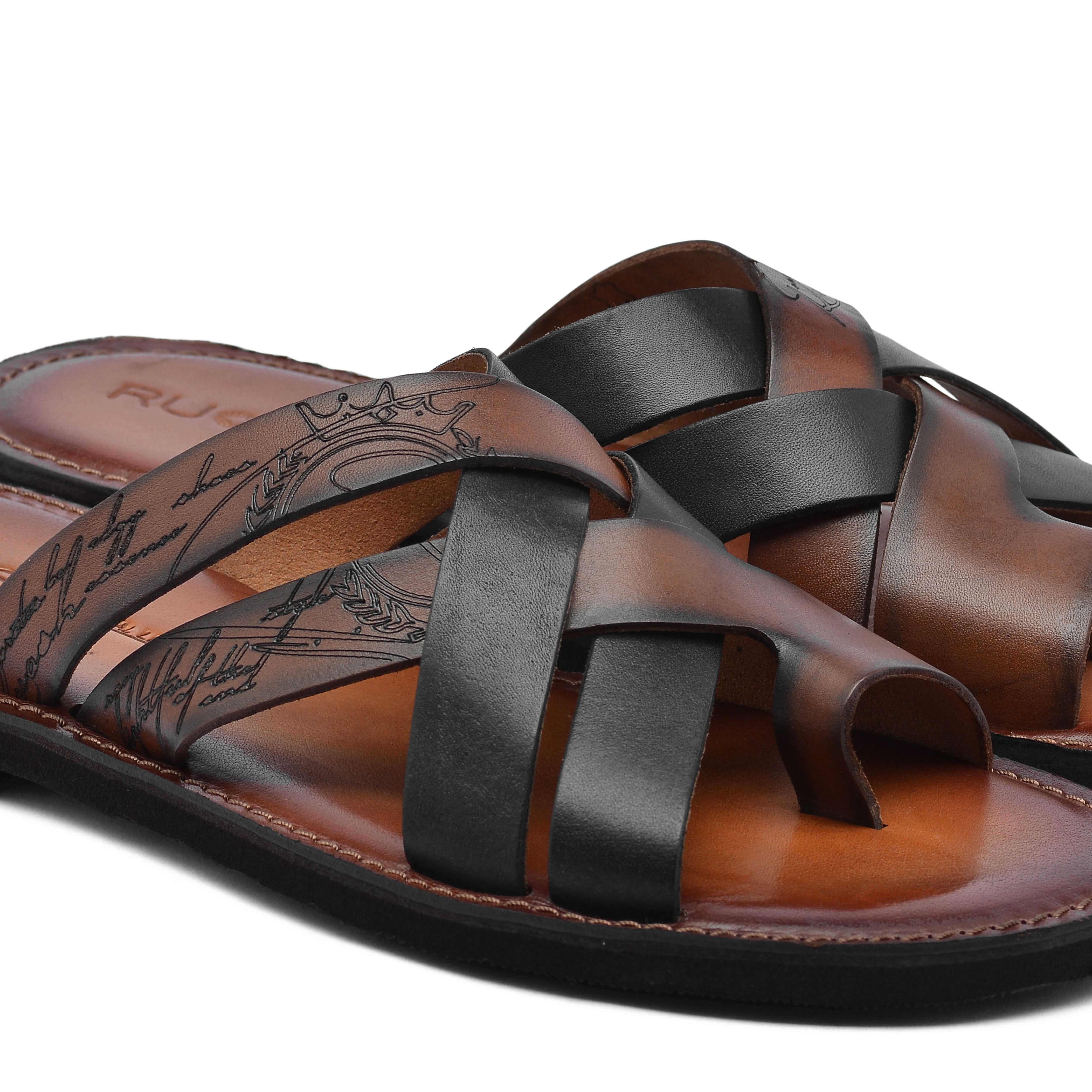 The Pisa Ruosh Men Tan Cross Strap Slipper