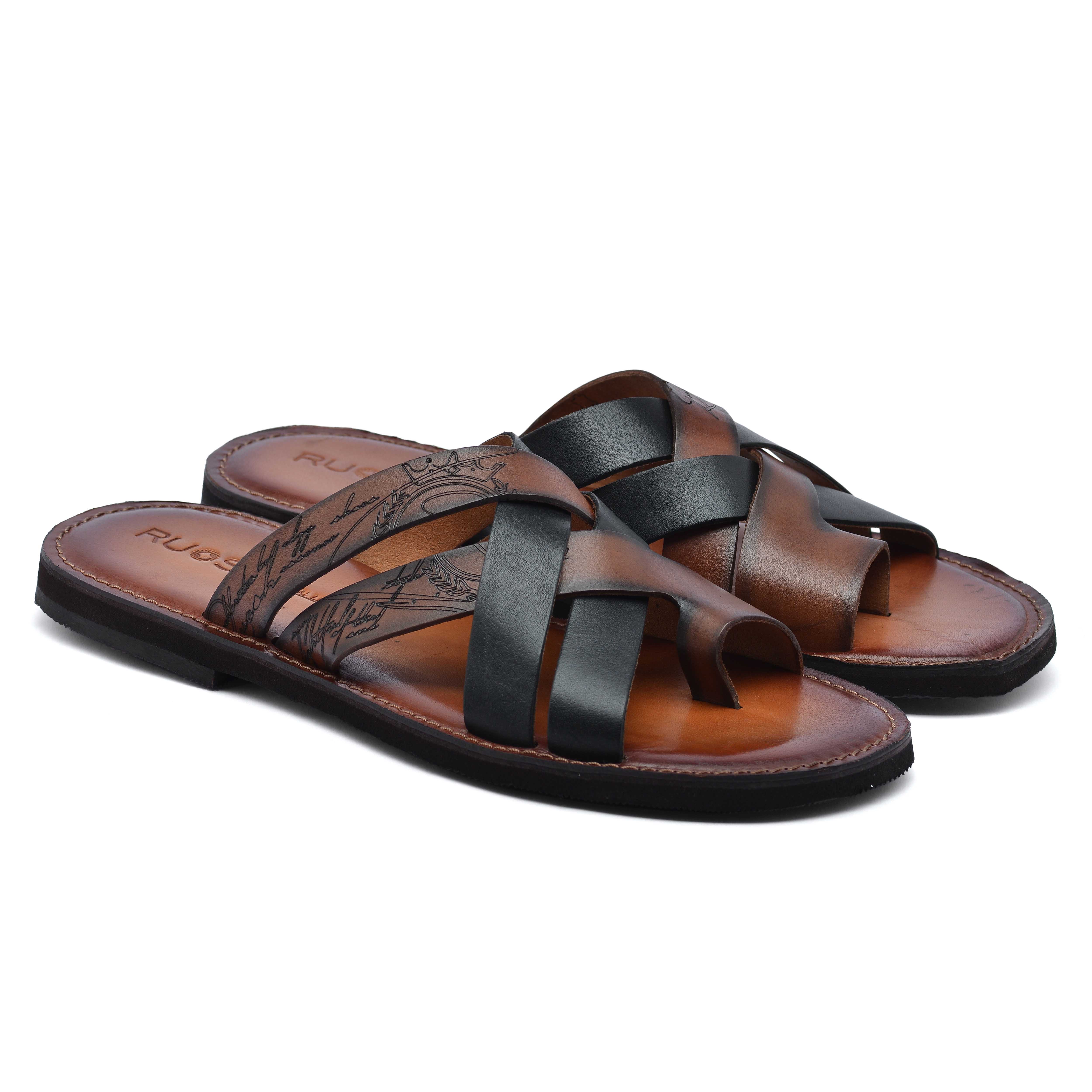 The Pisa Ruosh Men Tan Cross Strap Slipper