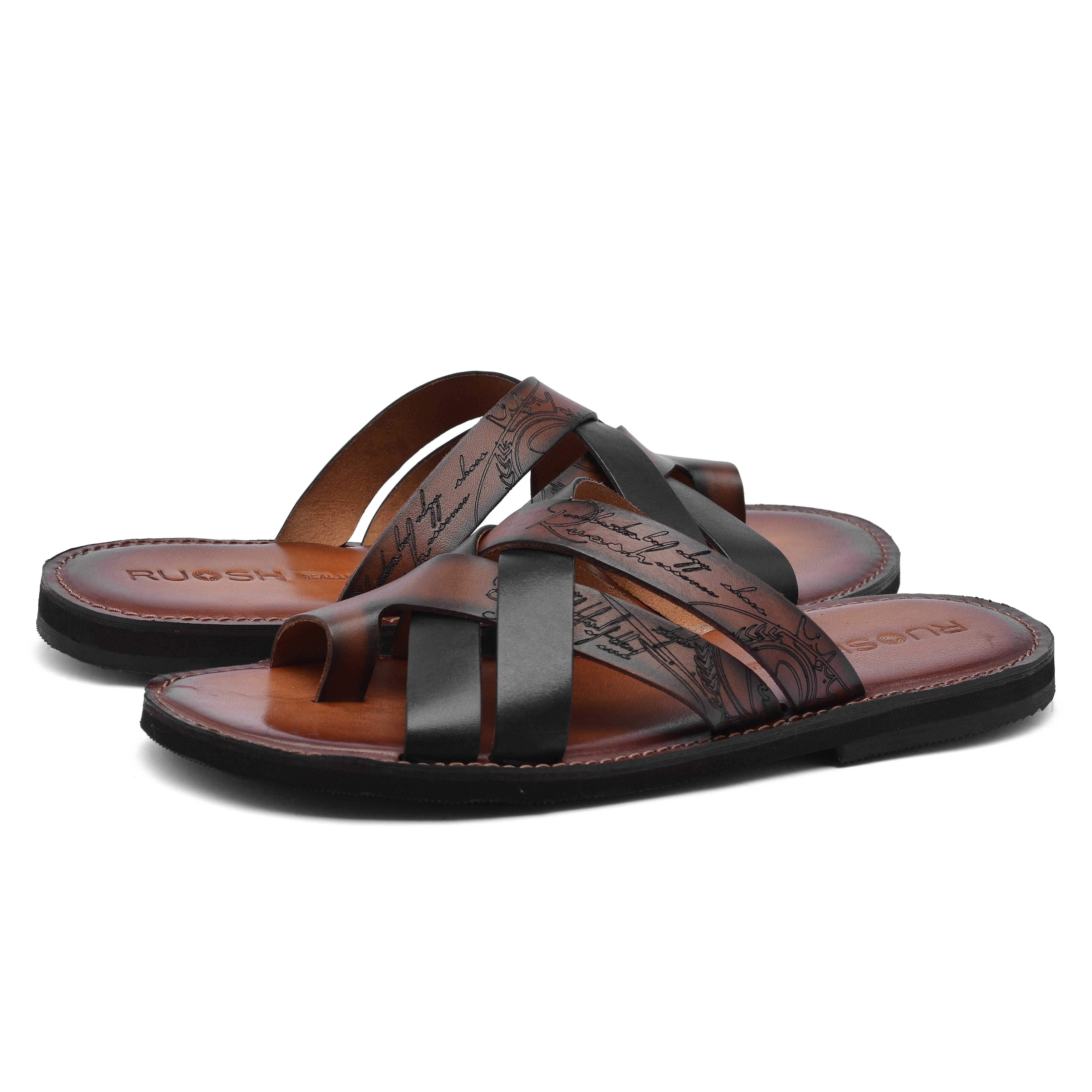 The Pisa Ruosh Men Tan Cross Strap Slipper