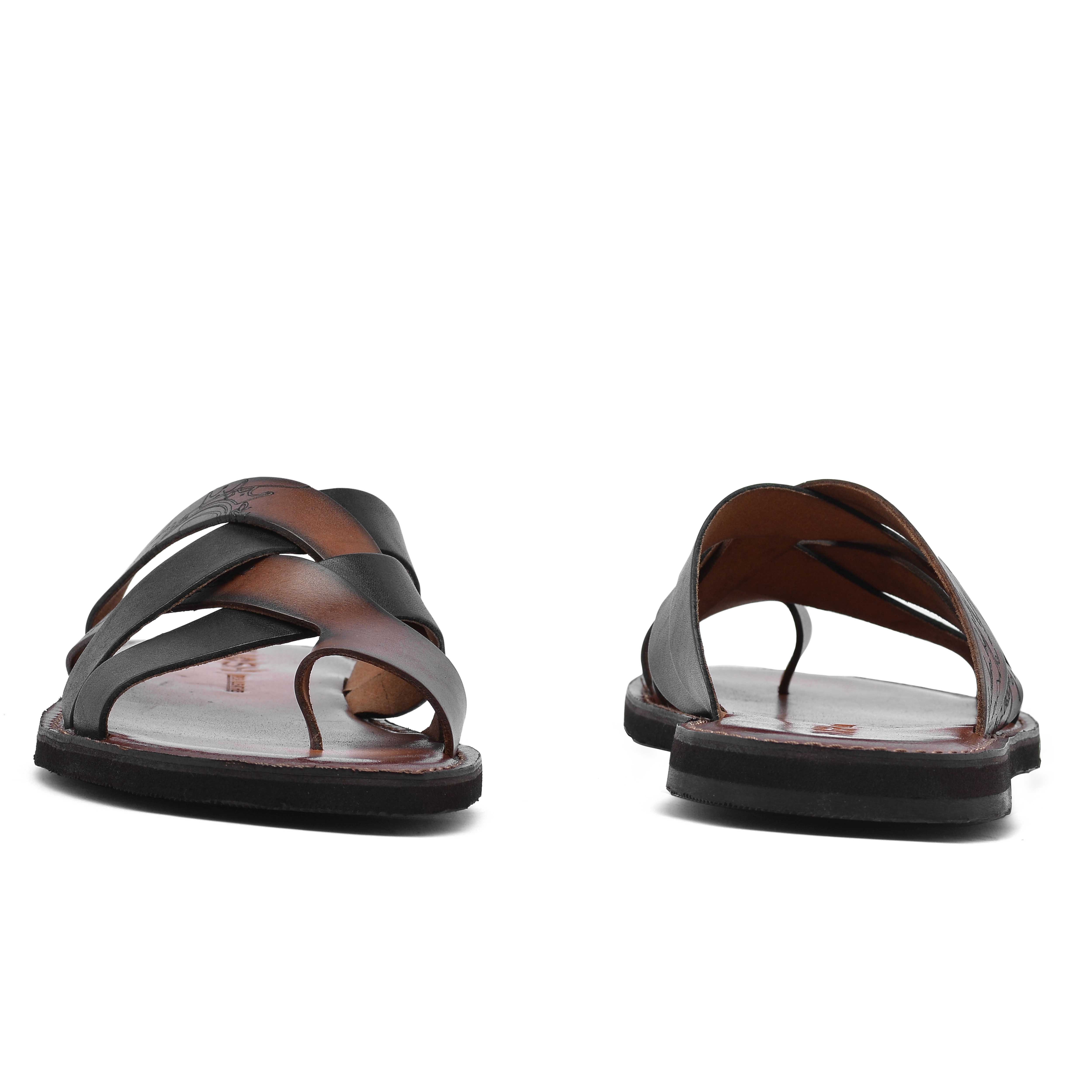 The Pisa Ruosh Men Tan Cross Strap Slipper