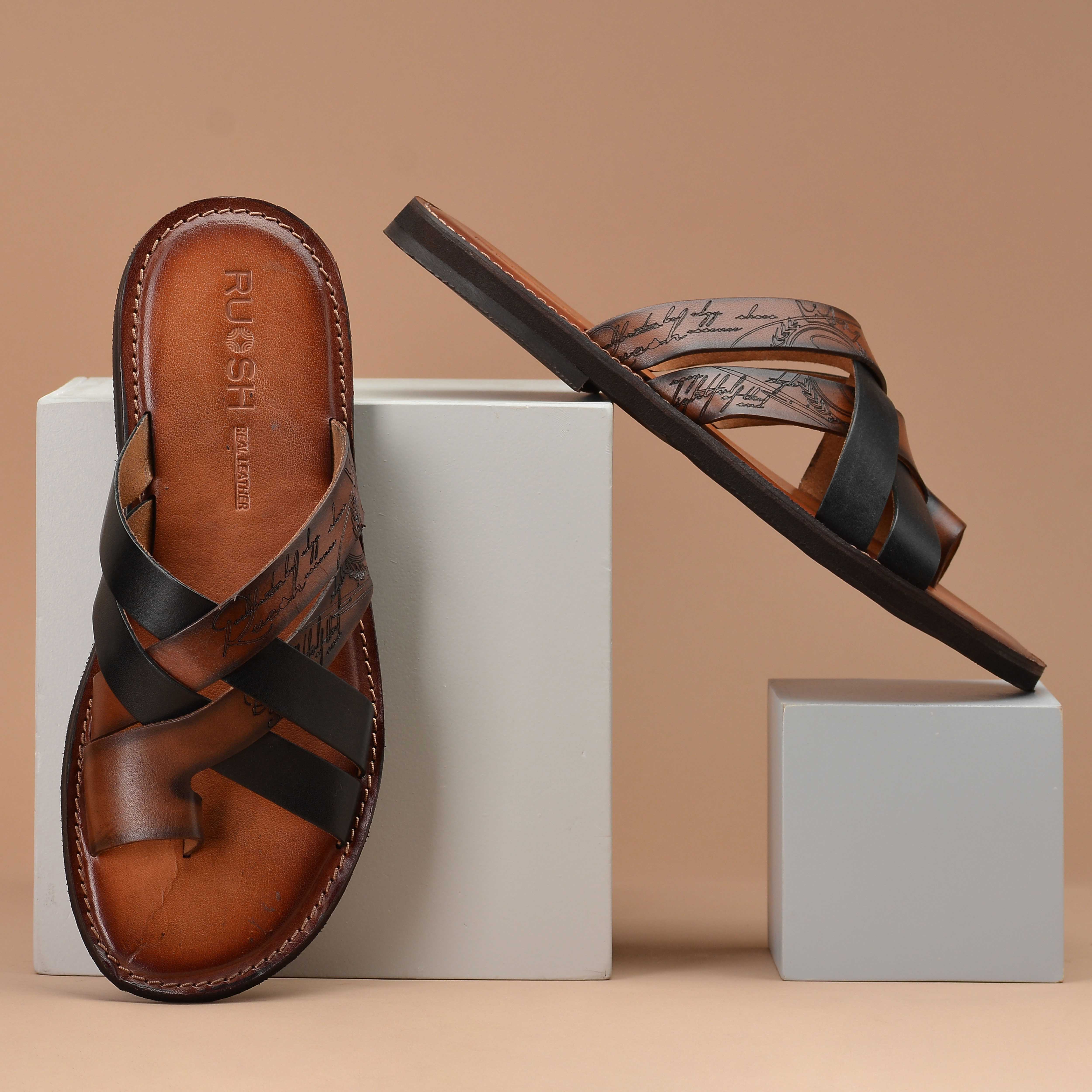 The Pisa Ruosh Men Tan Cross Strap Slipper