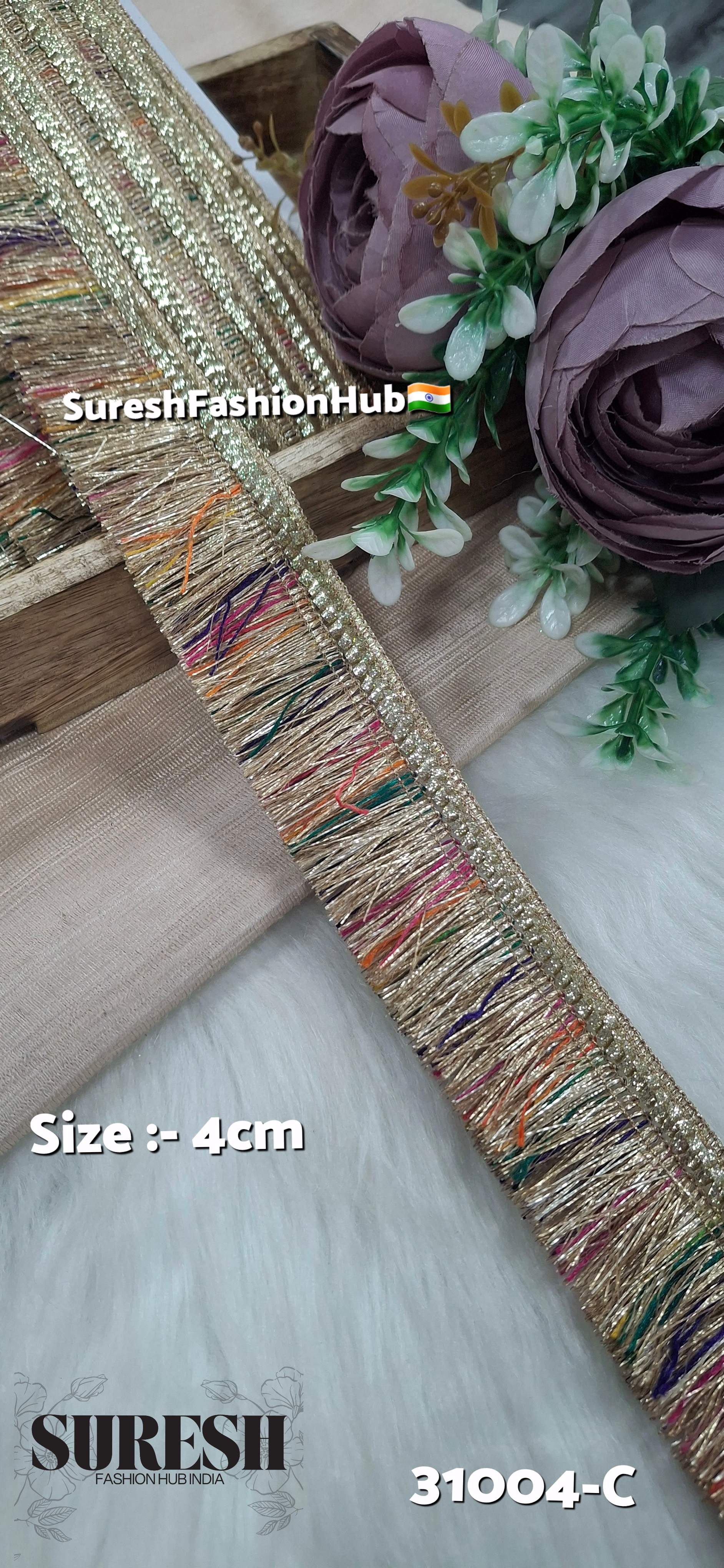 Dark Multi Badla Fringe Lace