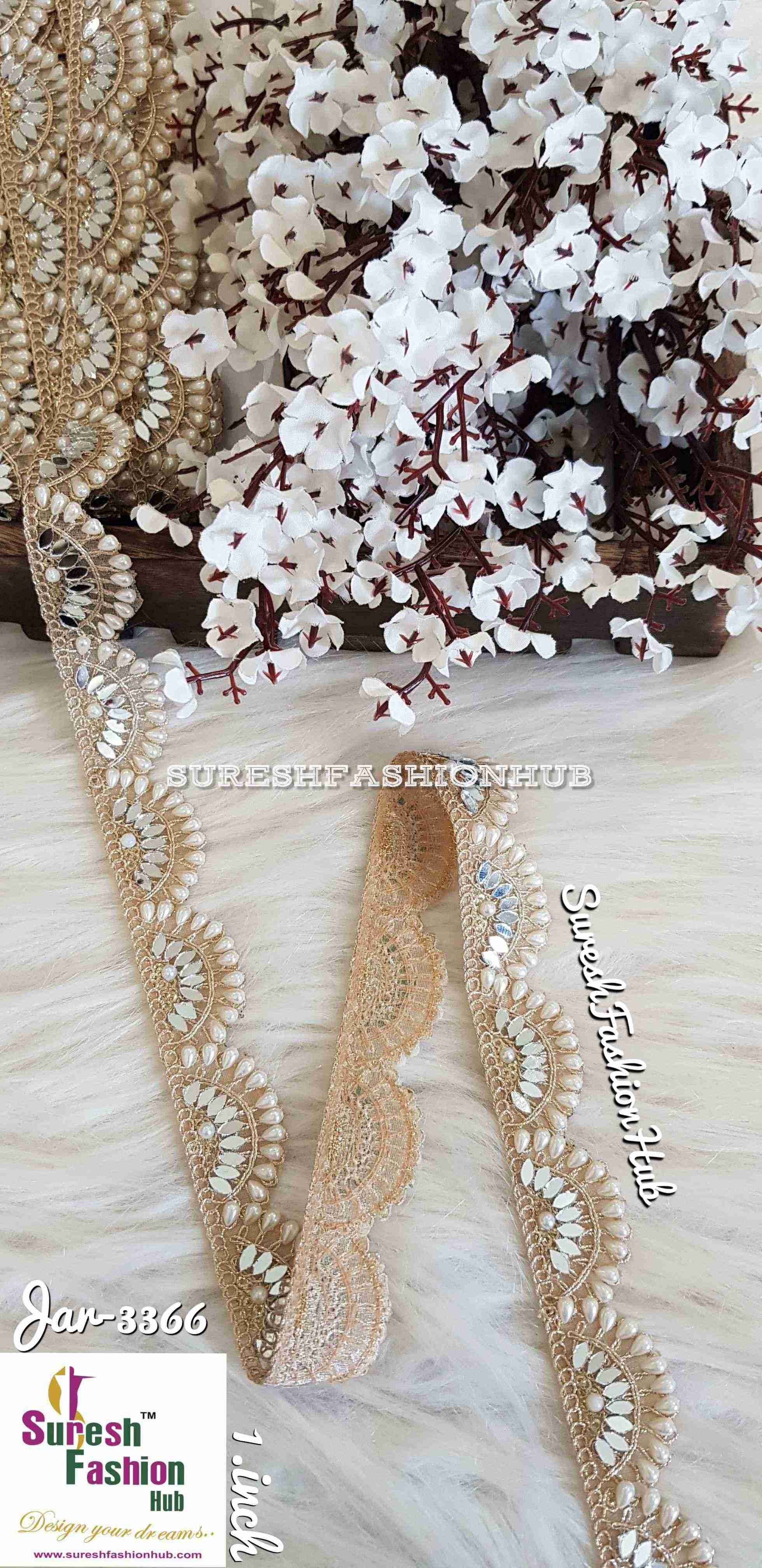 Beautiful Cutwork Designer Pearl Gold Trim