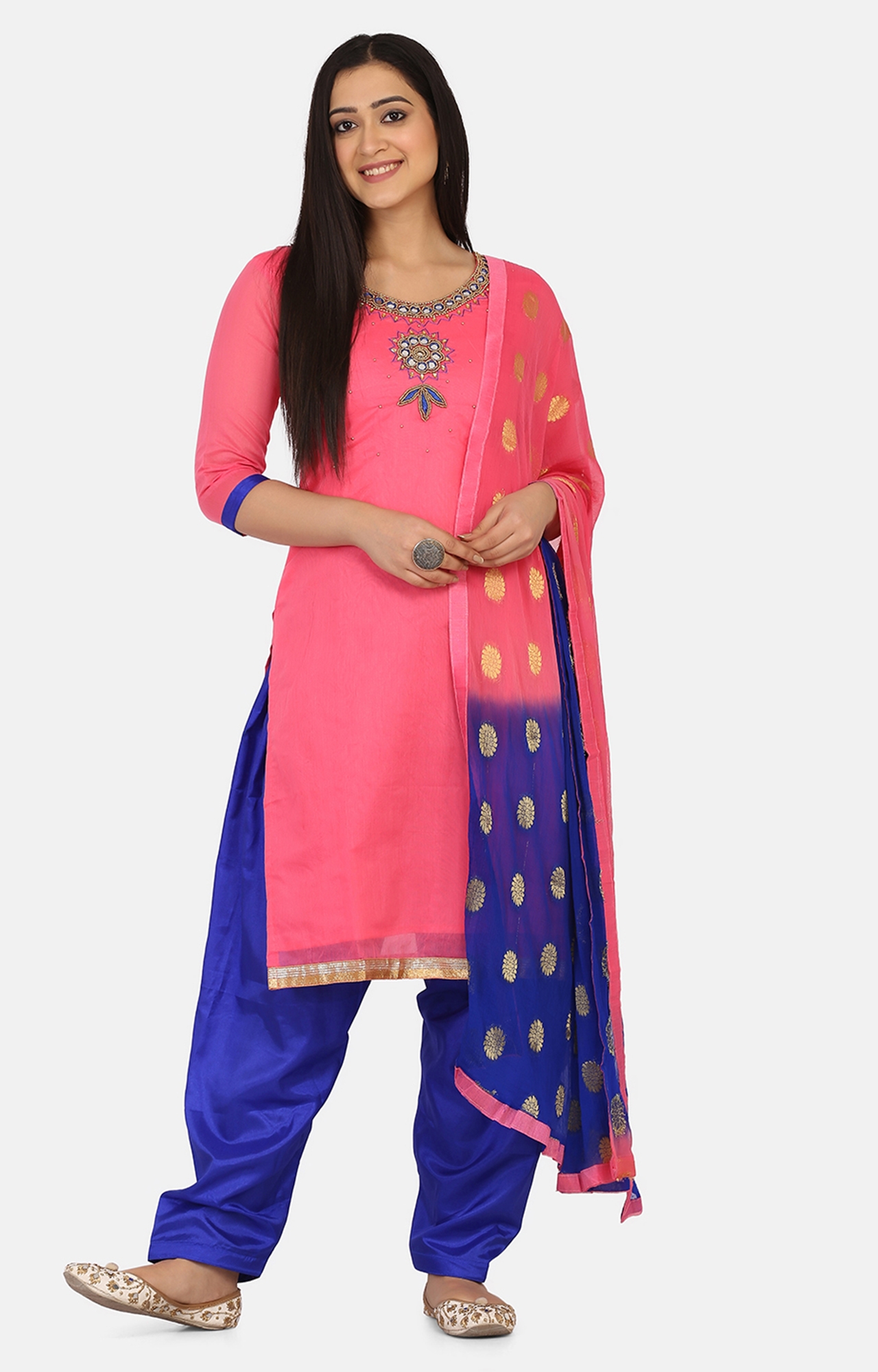 Shaily Pink Color Cotton Blend Embroidered Unstitched Dress Material-VF_ASCRANI33_DM