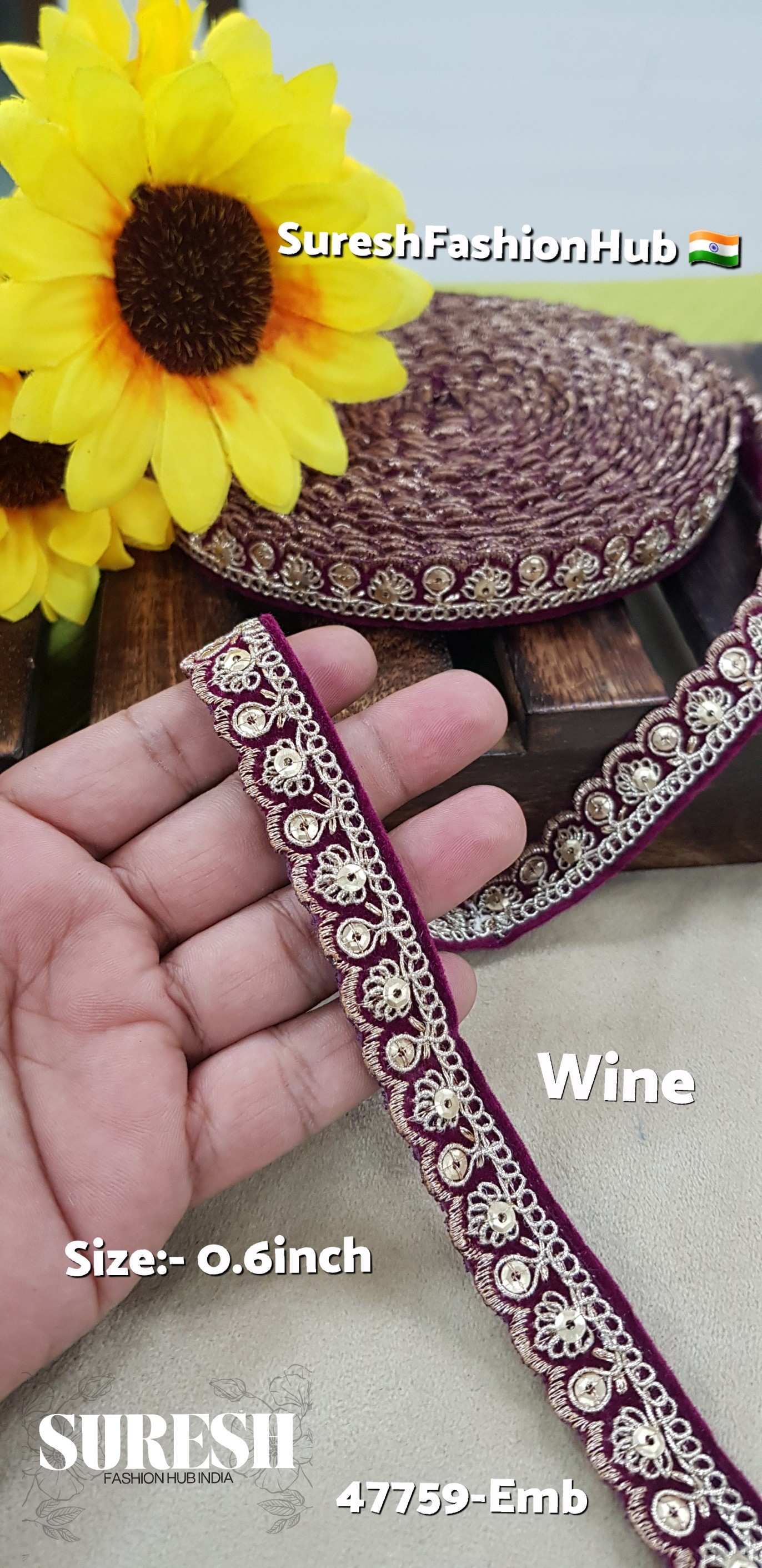 Velvet Royal Glint Scallop Lace – Wine