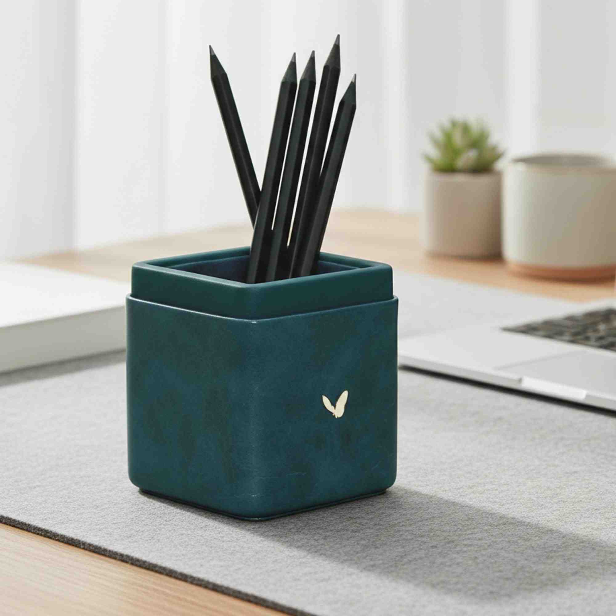 Pen/Pencil Holder | Faux Leather | Square Small | Moderno | Blue