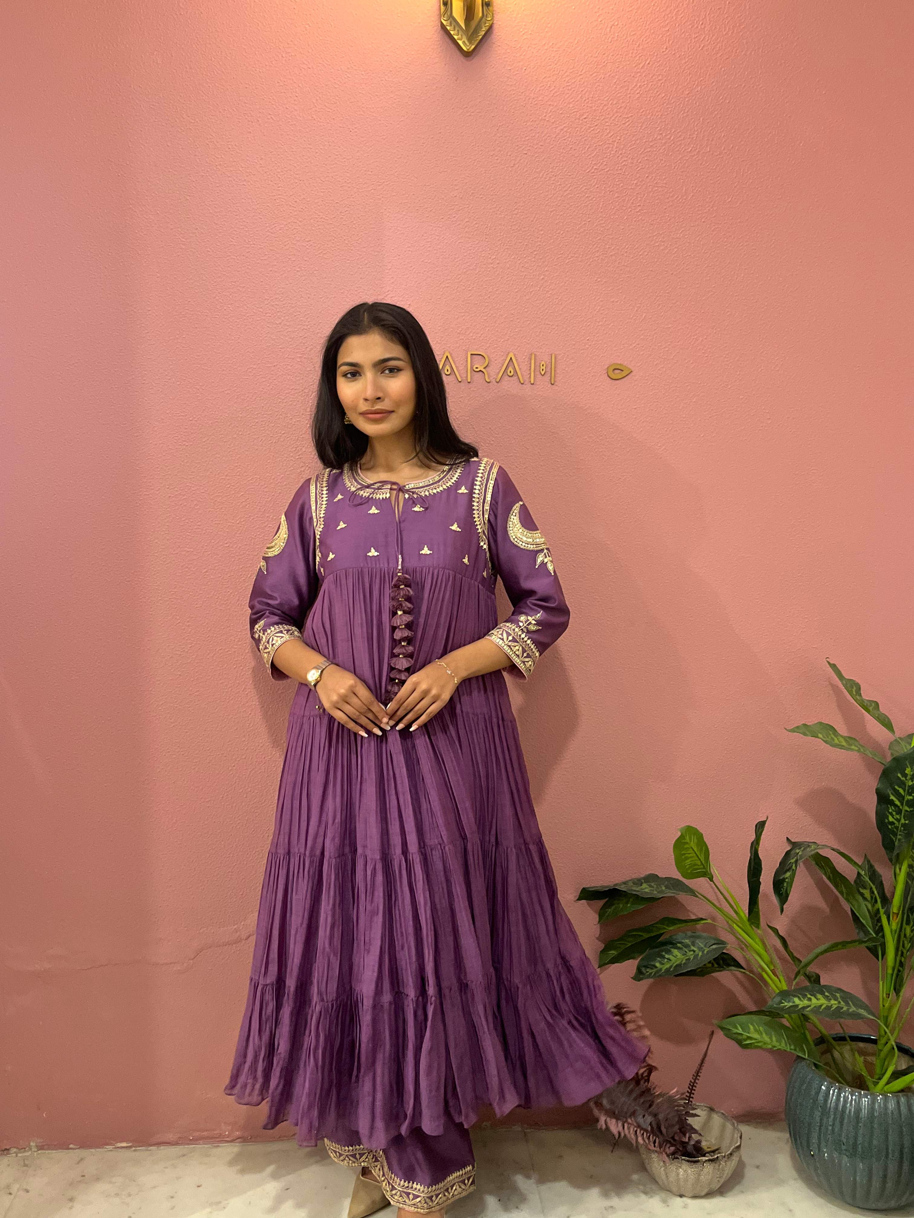 LAVENDER TIERED HANDWORK KURTA SET