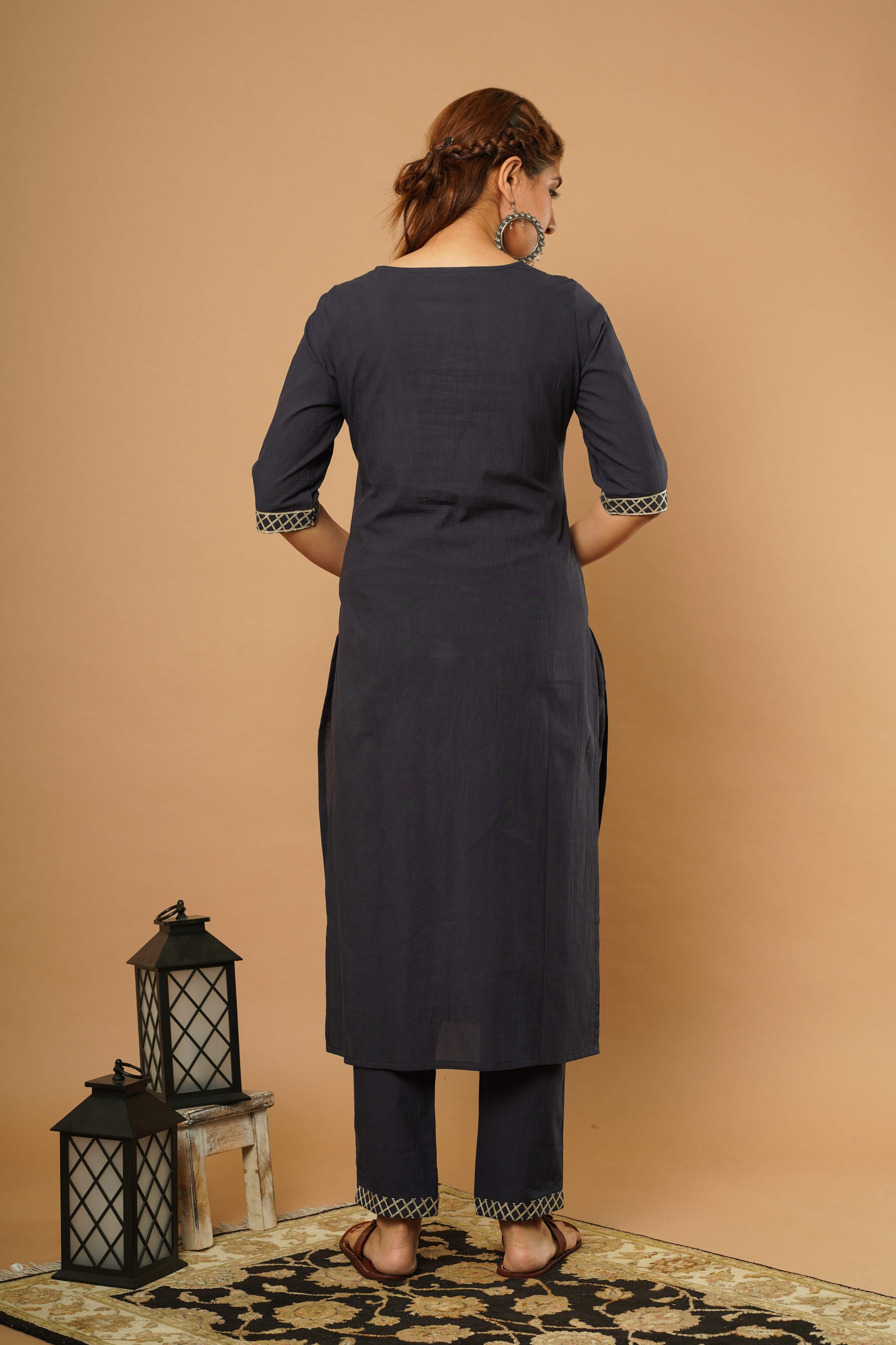 COTTON KURTA SET WITH GOTA DETAIL ON YOKE AND CUFF
