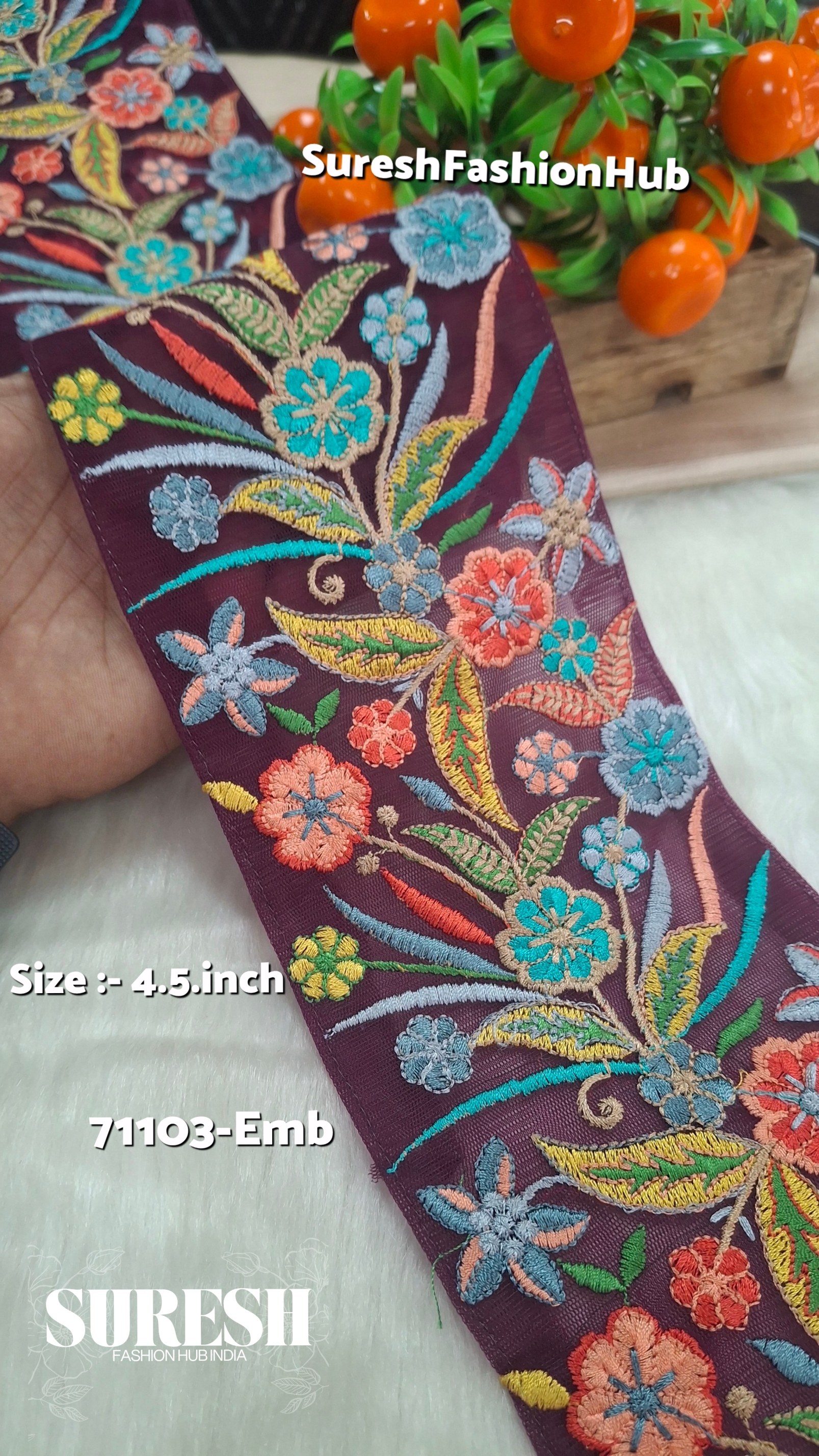 Wine Multi-Thread Floral Net Border – 71103-Emb