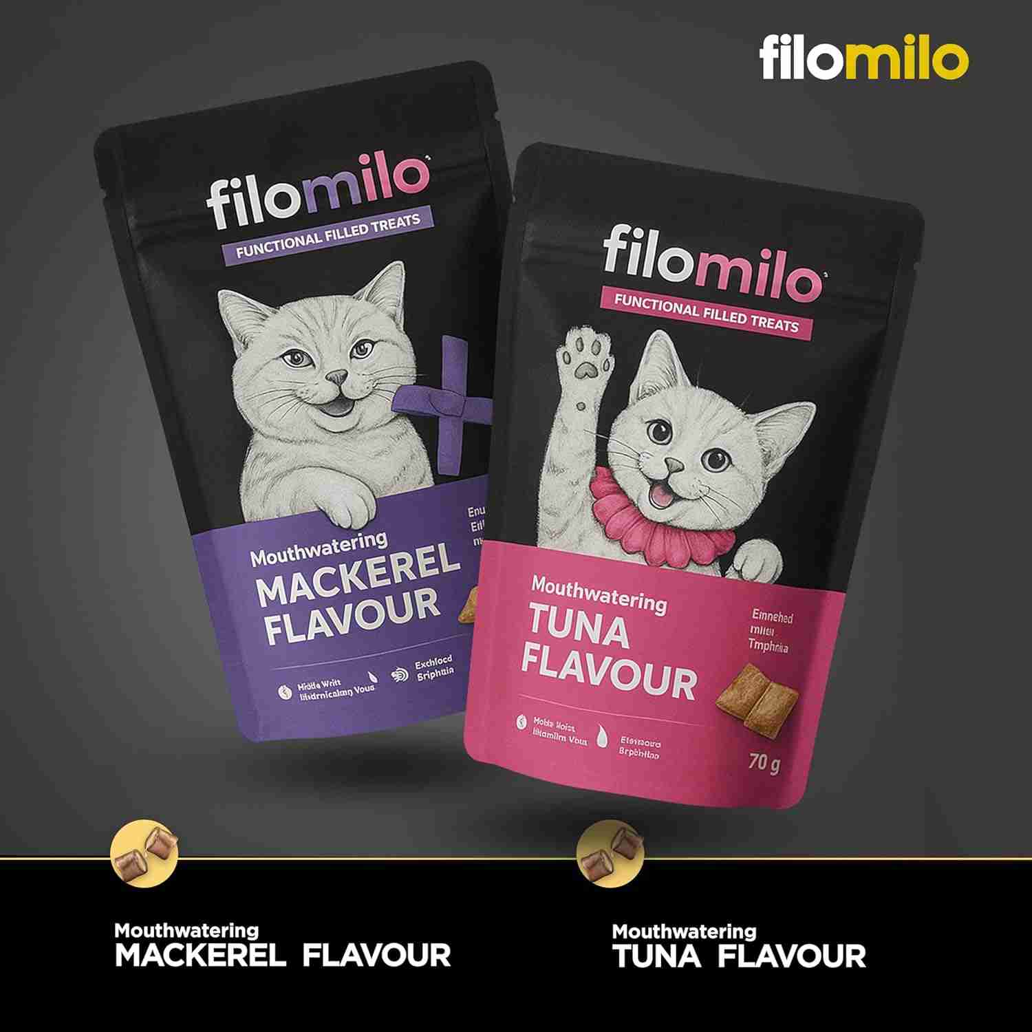 Filomilo Functional Filled Treats for Cats (Mackerel Flavour), 70g