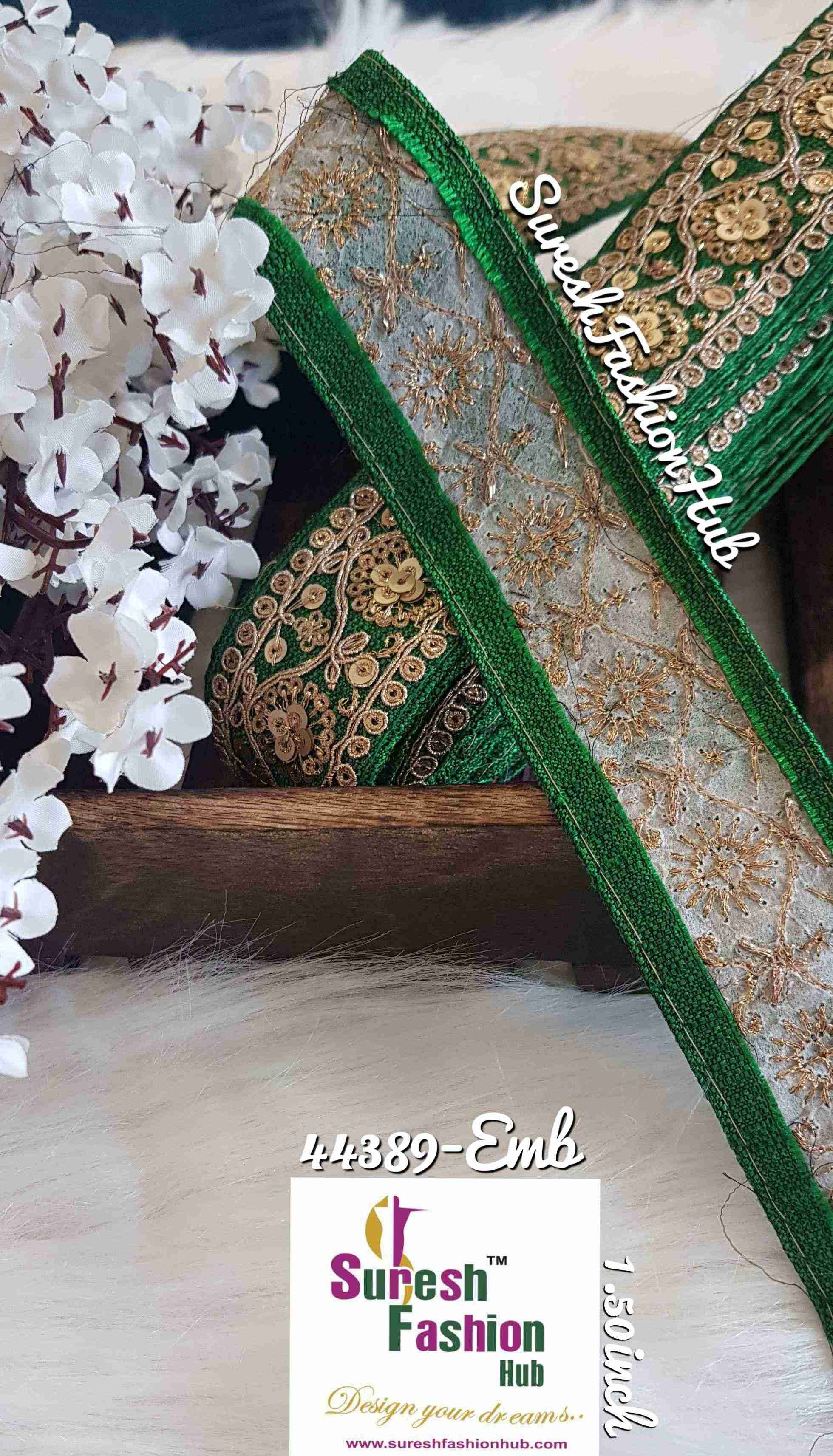 Emerald Green Embroidered Trim