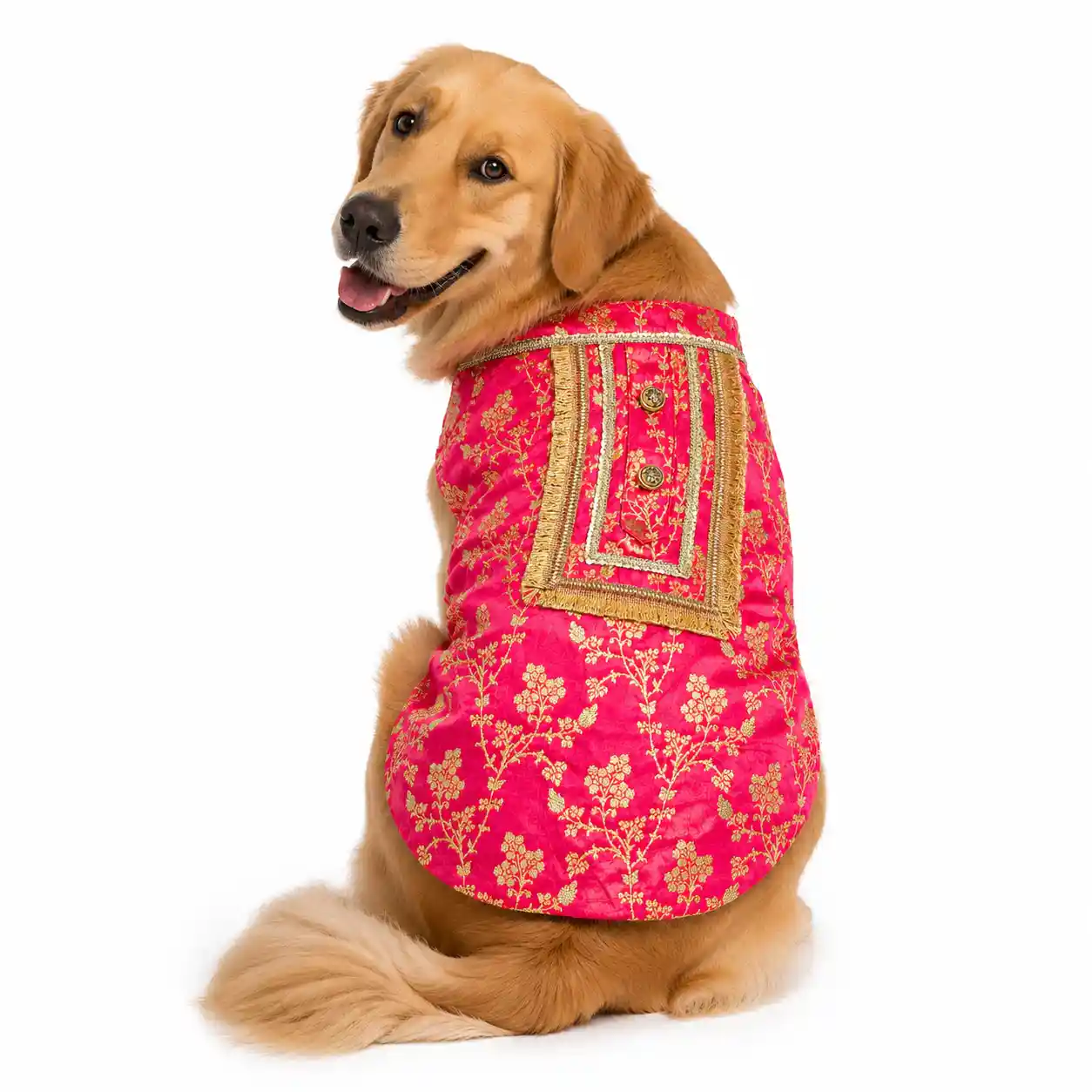 Pawsindia Traditional Royal Zari Kurta for Dogs, Pink