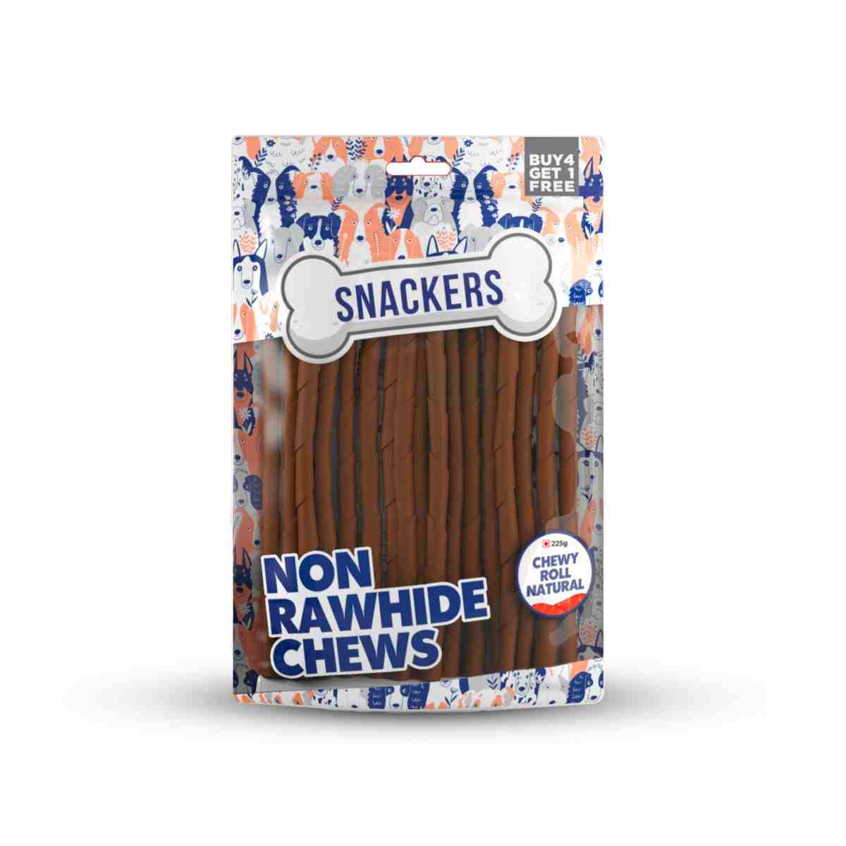 Snackers Non Rawhide Chews Chewy Roll Natural for Dogs, 225 g