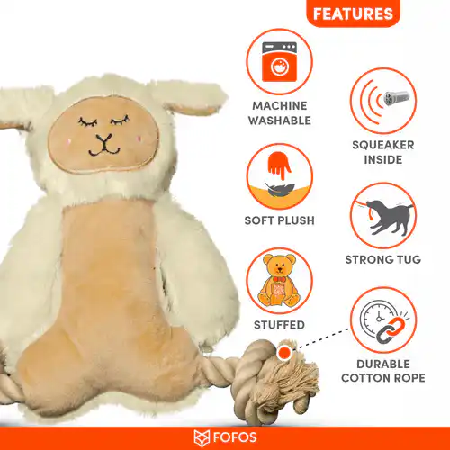 Barkbutler x Fofos Ropeleg Plush Sheep Toy for Dogs (White)