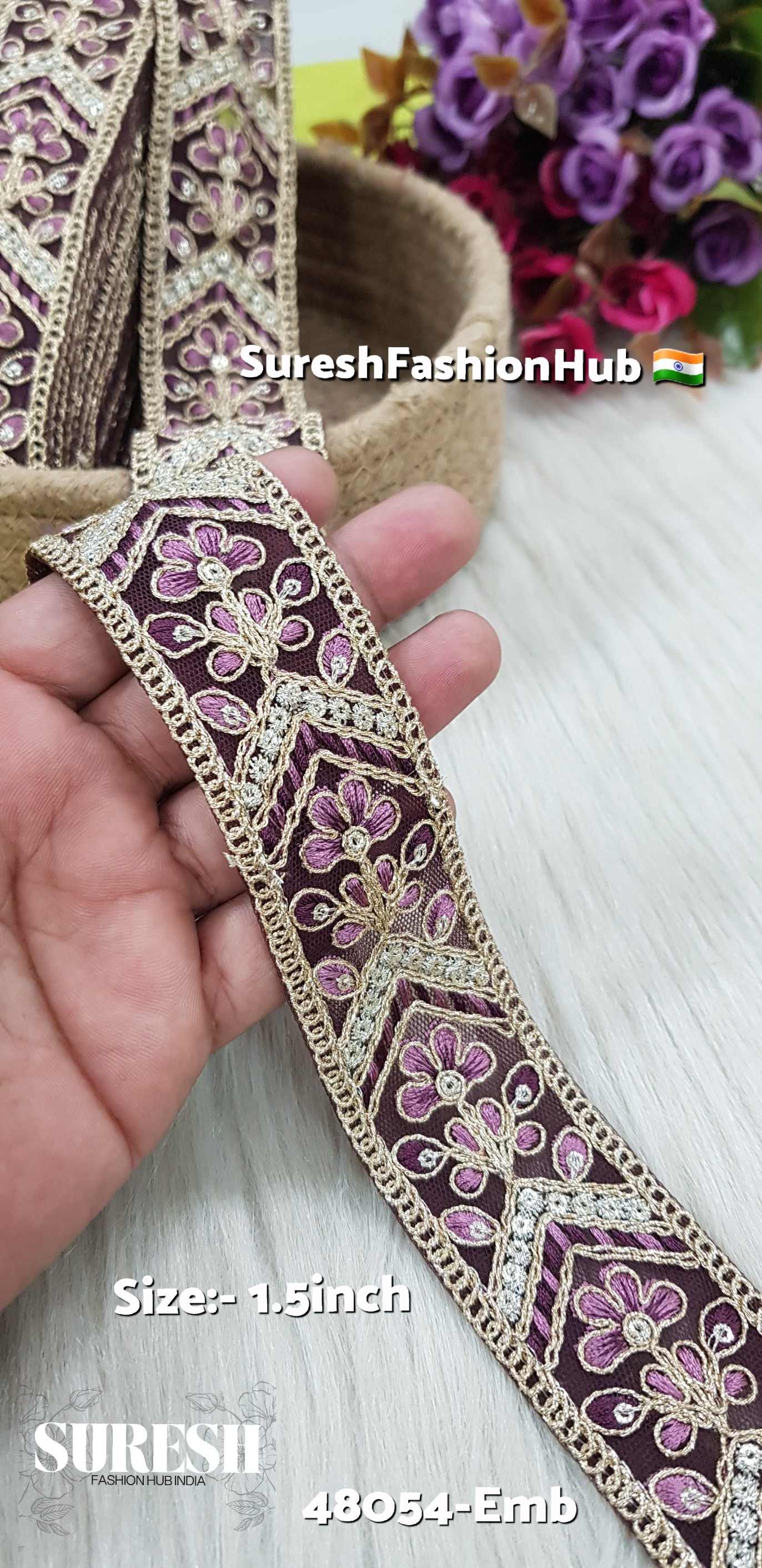 Magenta Floral Embroidery Lace – 48054-Emb