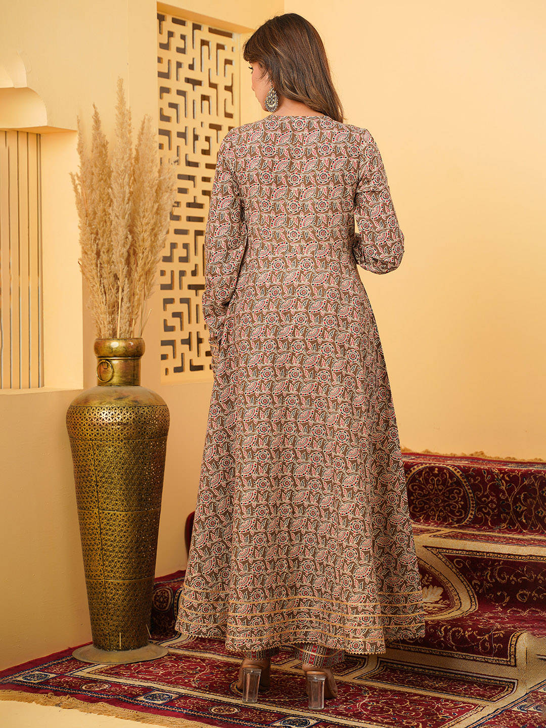 COTTON PRINTED EMBROIDERED ANARKALI KURTA PANT WITH DUPATTA