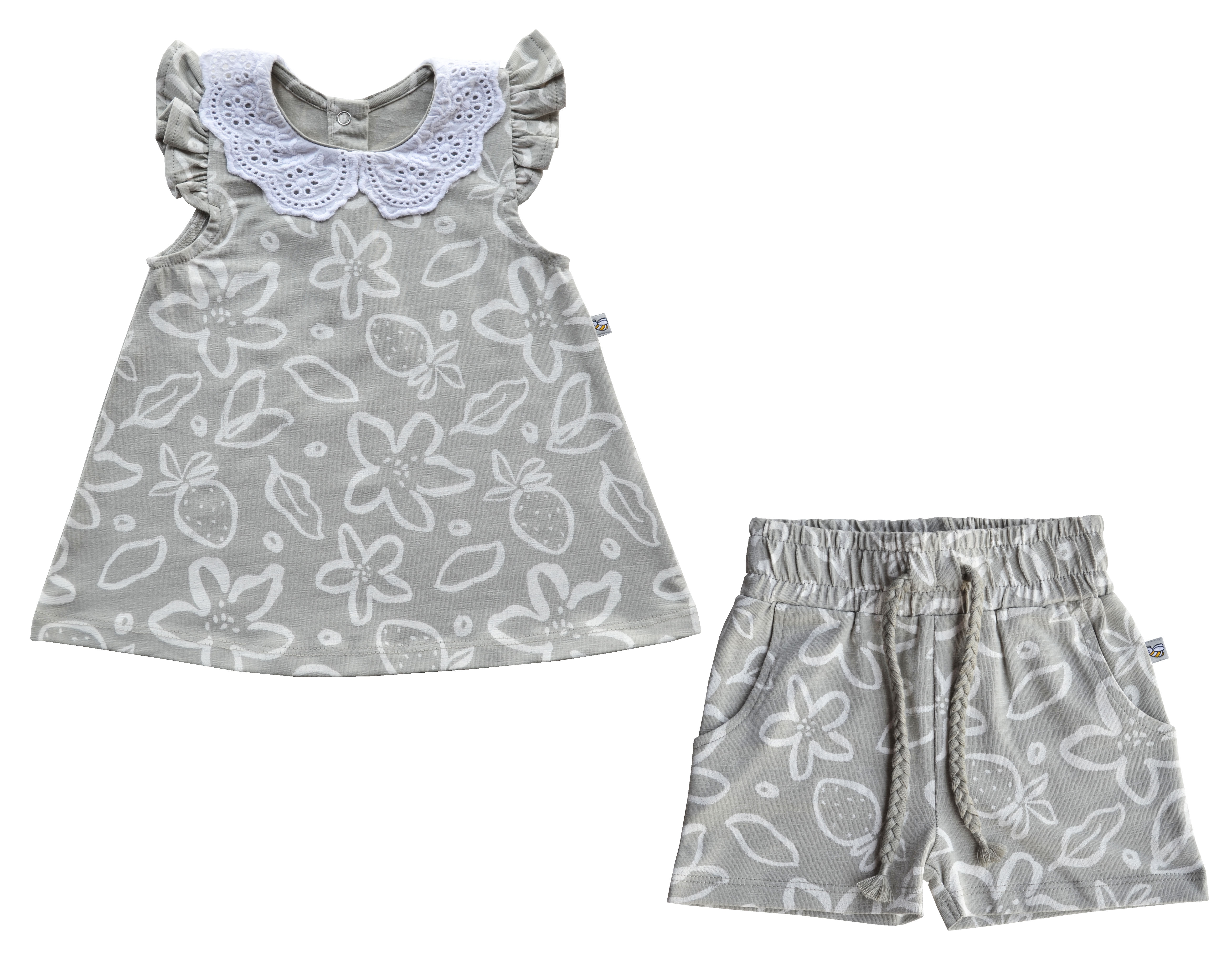 Grey Top+Shorts Set with Floral print