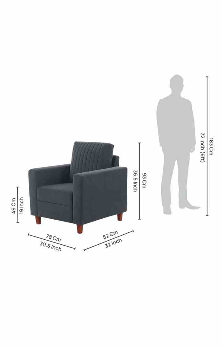 neudot Roman Sofa for Living Room |1 Person Sofa|Premium Fabric with Cushioned Armrest | Solid Wood Frame|1 Seater in Graphite Grey Color