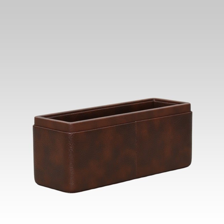 Pen/Pencil Holder | Faux Leather | Rectangular Large | Classic | Brown