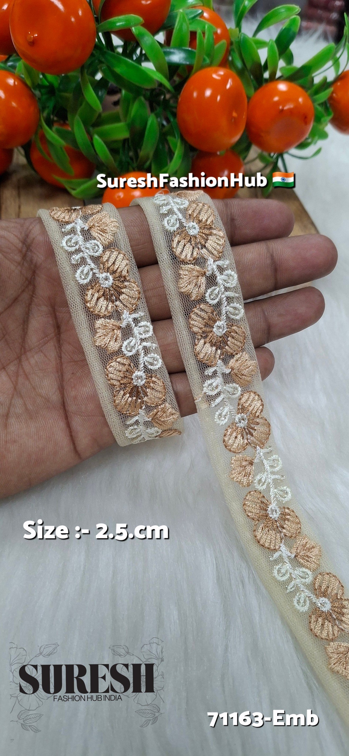 Floral Thread Embroidery Lace – Beige | 71163-Emb
