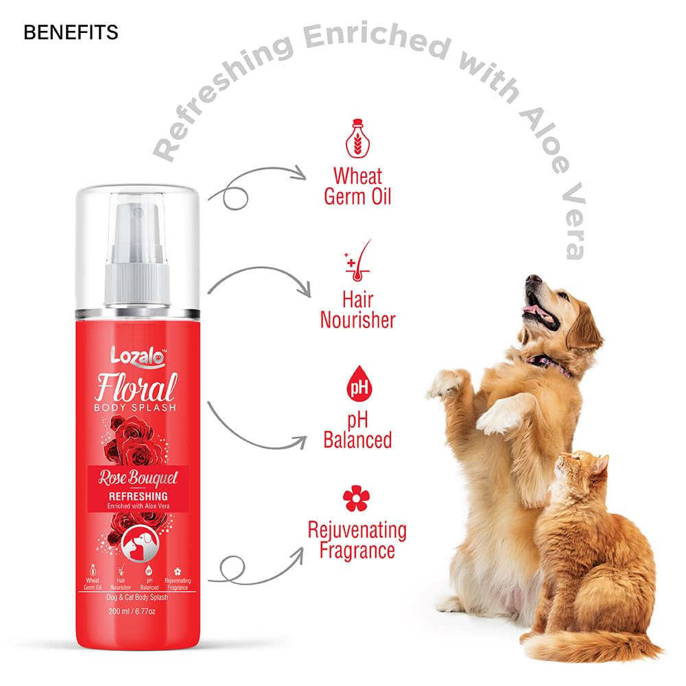 Lozalo Floral Pet Body Splash for Dogs & Cats, 200 ml, Rose