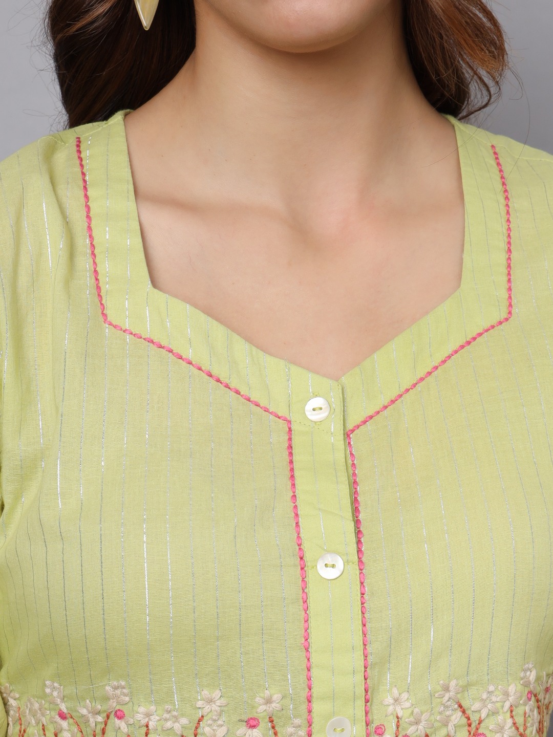 GREEN LUREX EMBROIDERED TIER DRESS