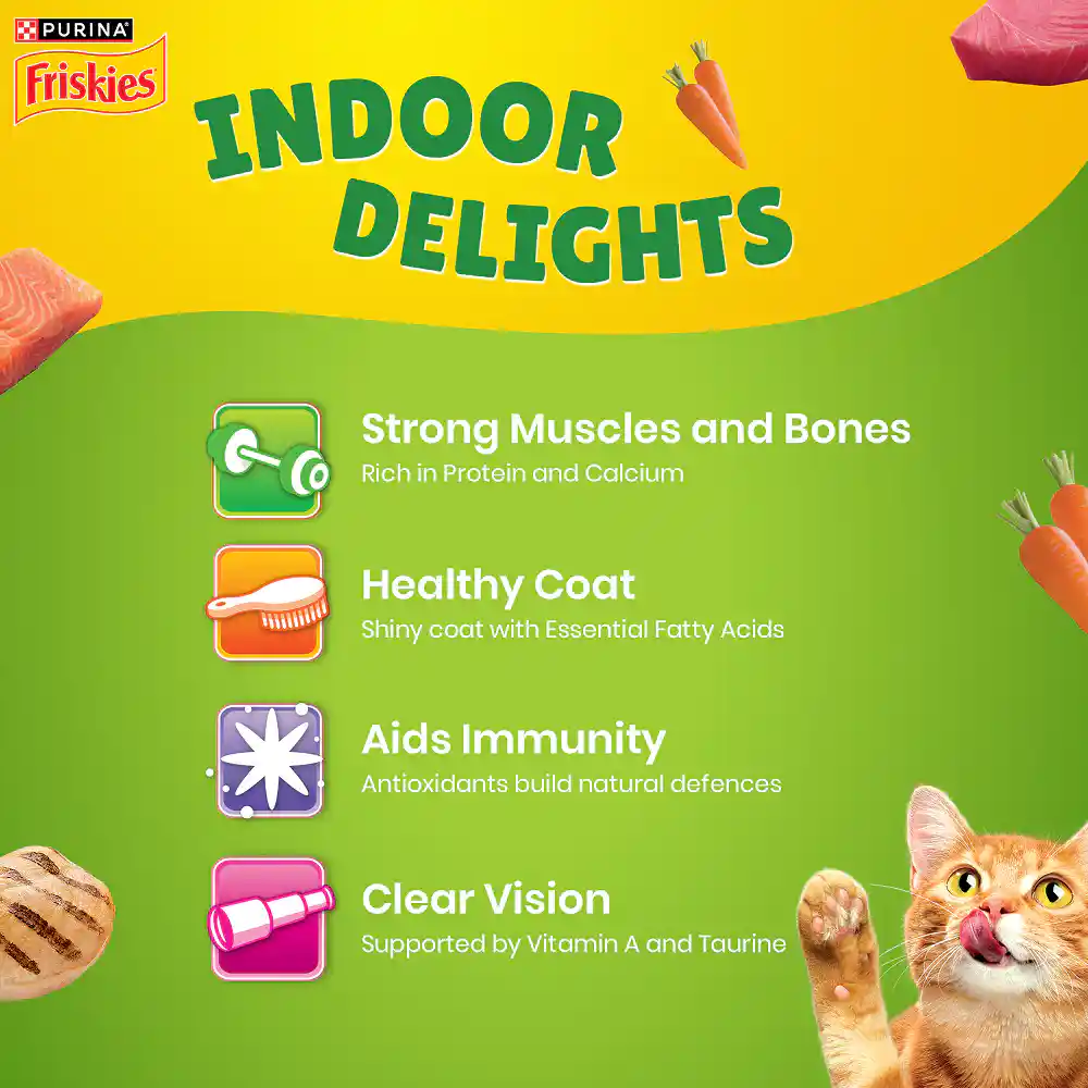 Purina Friskies Indoor Delights Salmon Tuna Chicken and Vegetables Flavours Adult Dry Cat Food